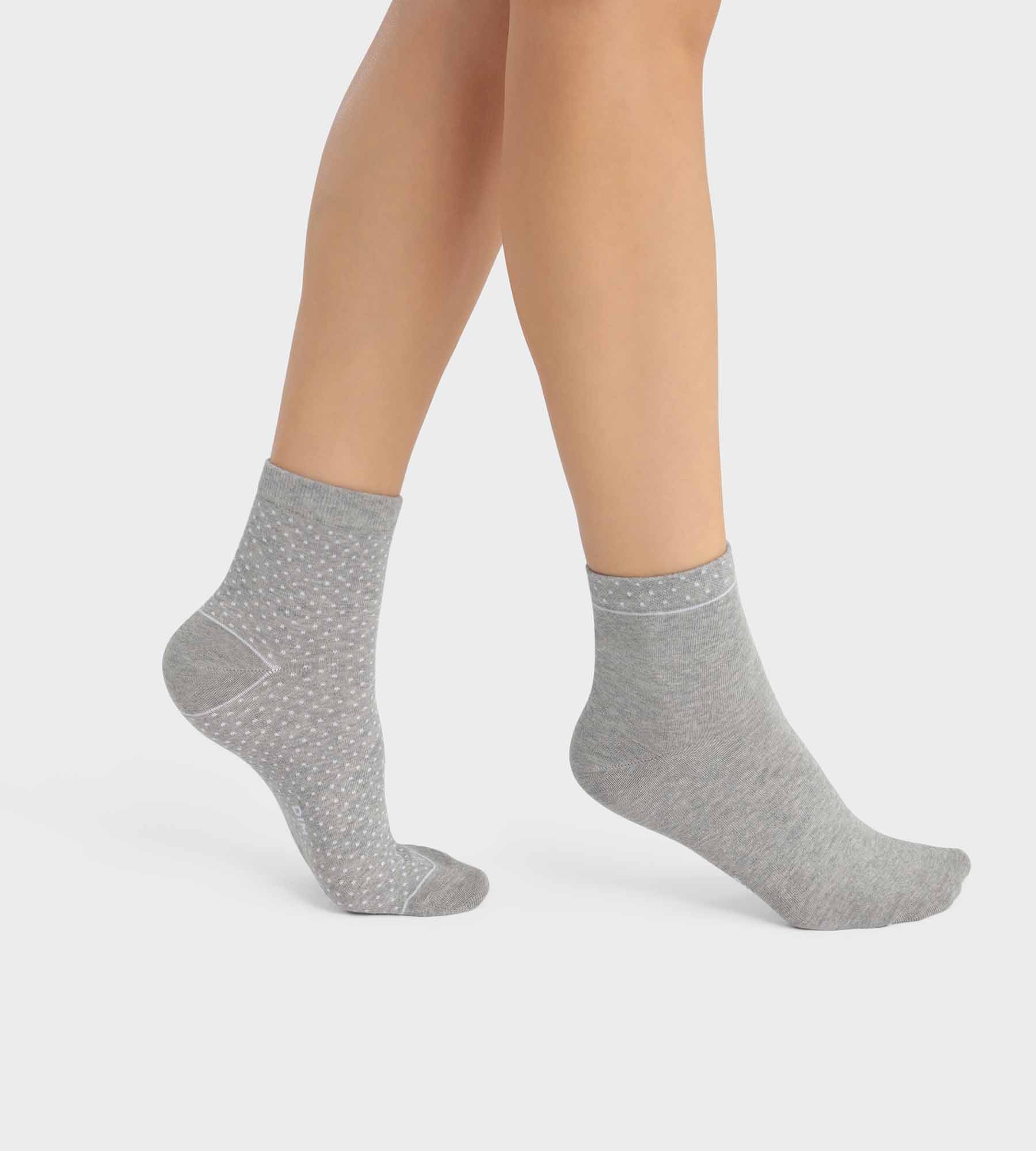 DIM Pacco da 2 calze in cotone bio da donna con pois grigi Dim Good