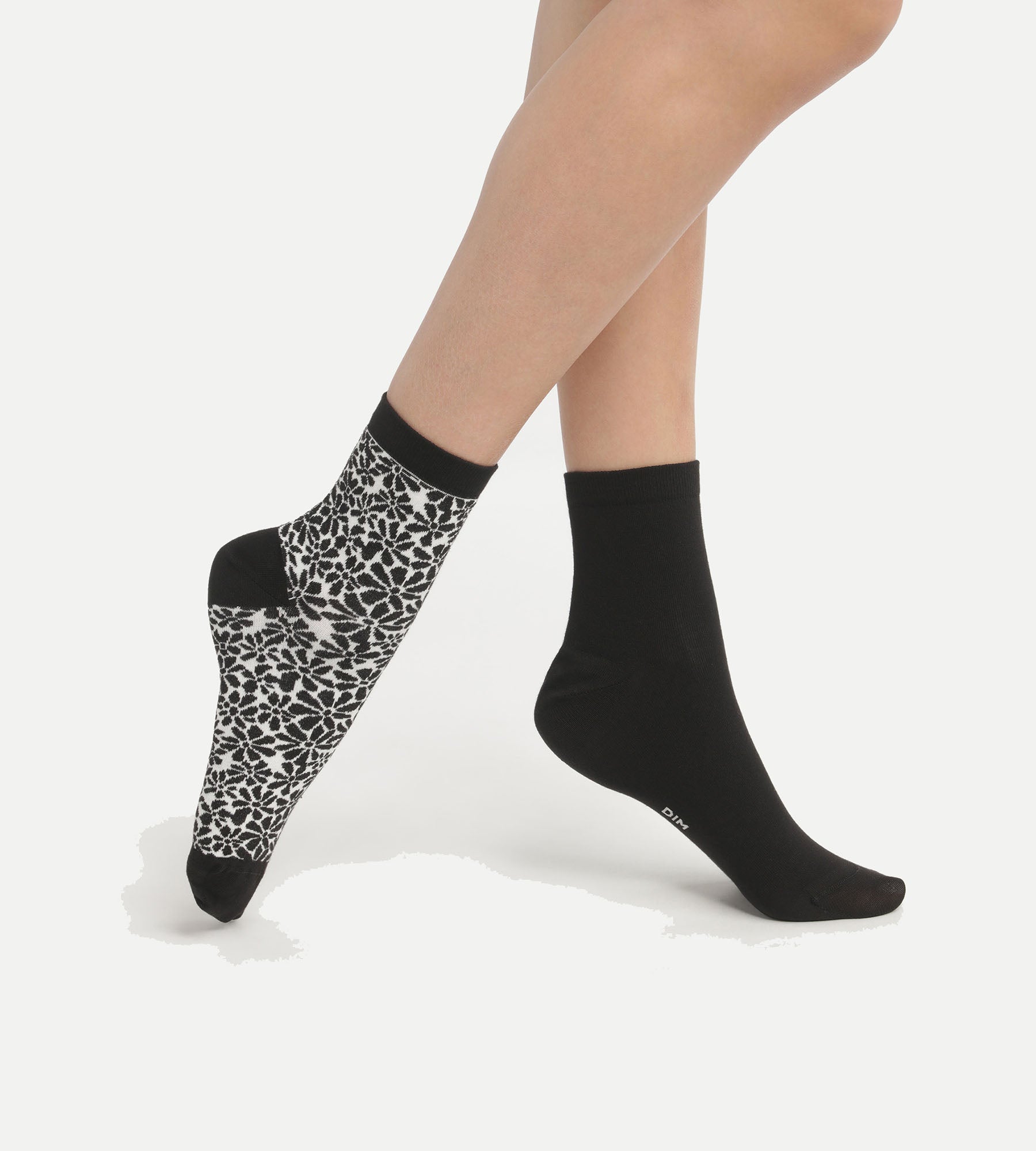 DIM Pacco da 2 calze in cotone bio a fiori Nero Dim Good