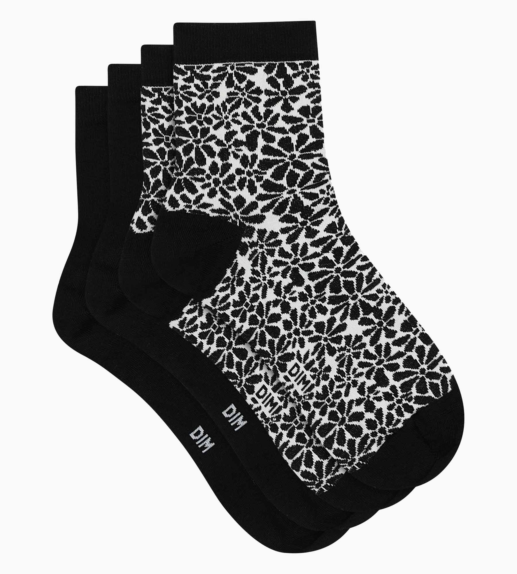 DIM Pacco da 2 calze in cotone bio a fiori Nero Dim Good
