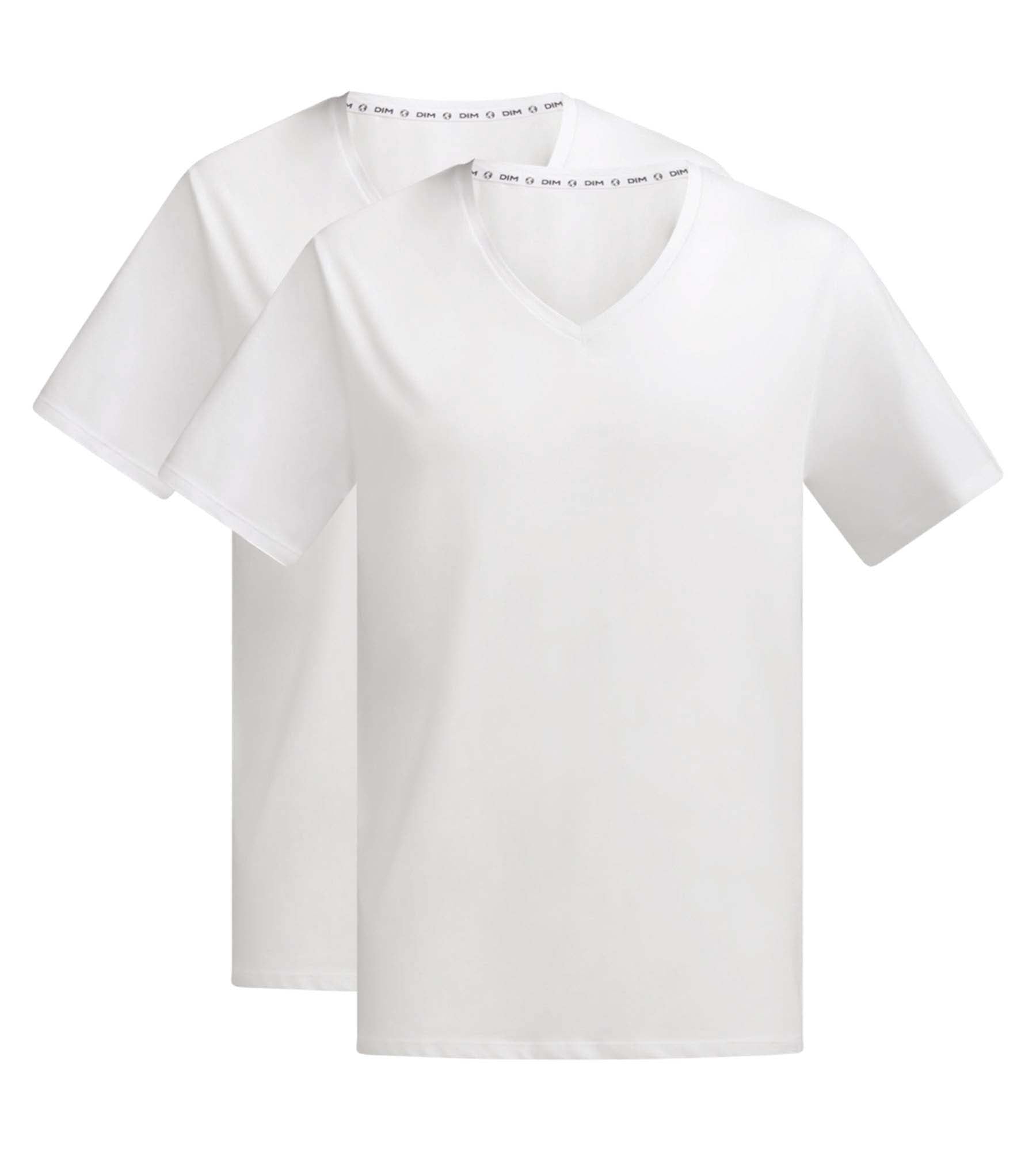 DIM Pacco da 2 T-shirt uomo in cotone bio con scollo a V, bianco DIM