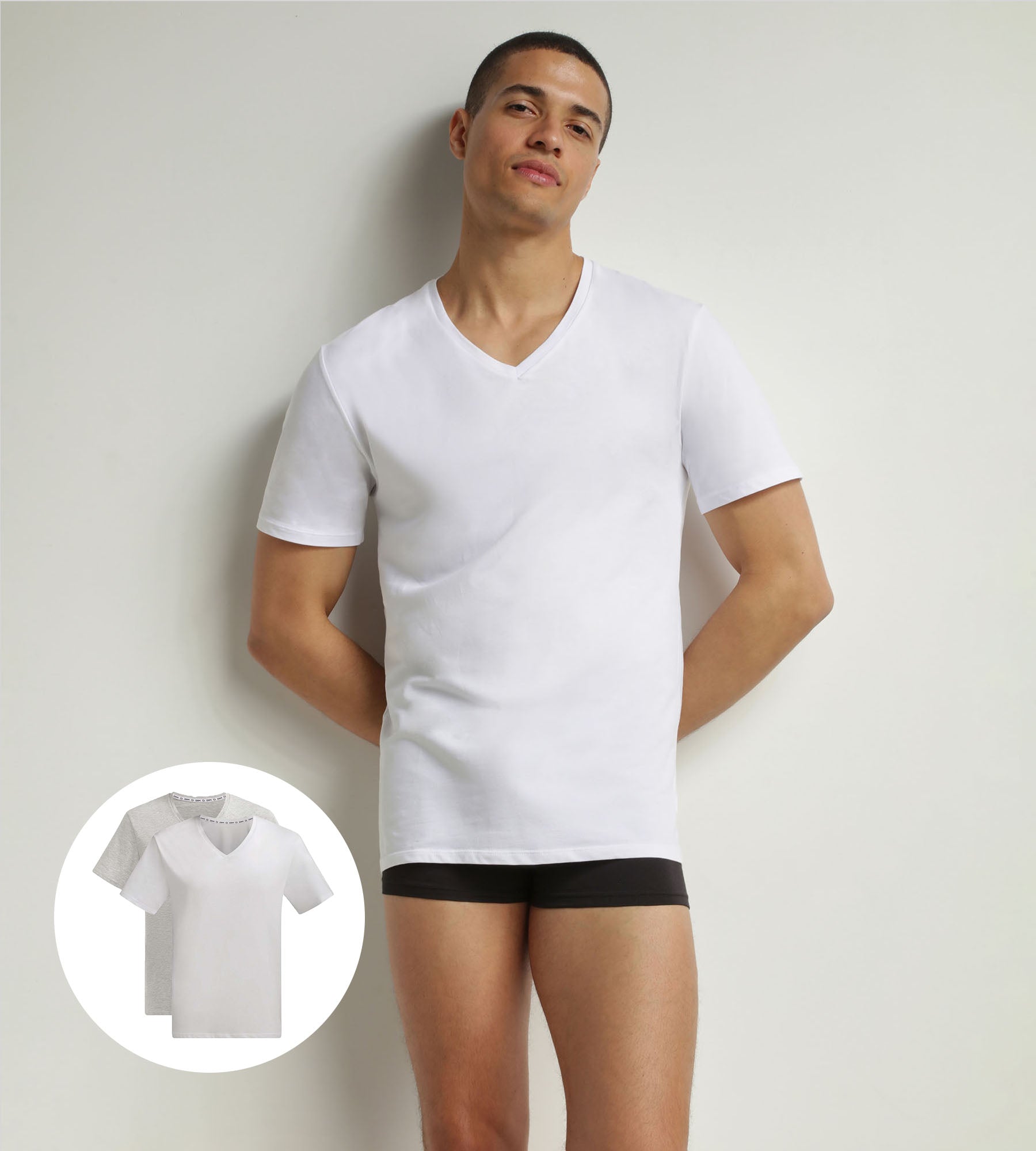 DIM Pacco da 2 T-shirt uomo grigio bianco in cotone bio con scollo a V Dim Good