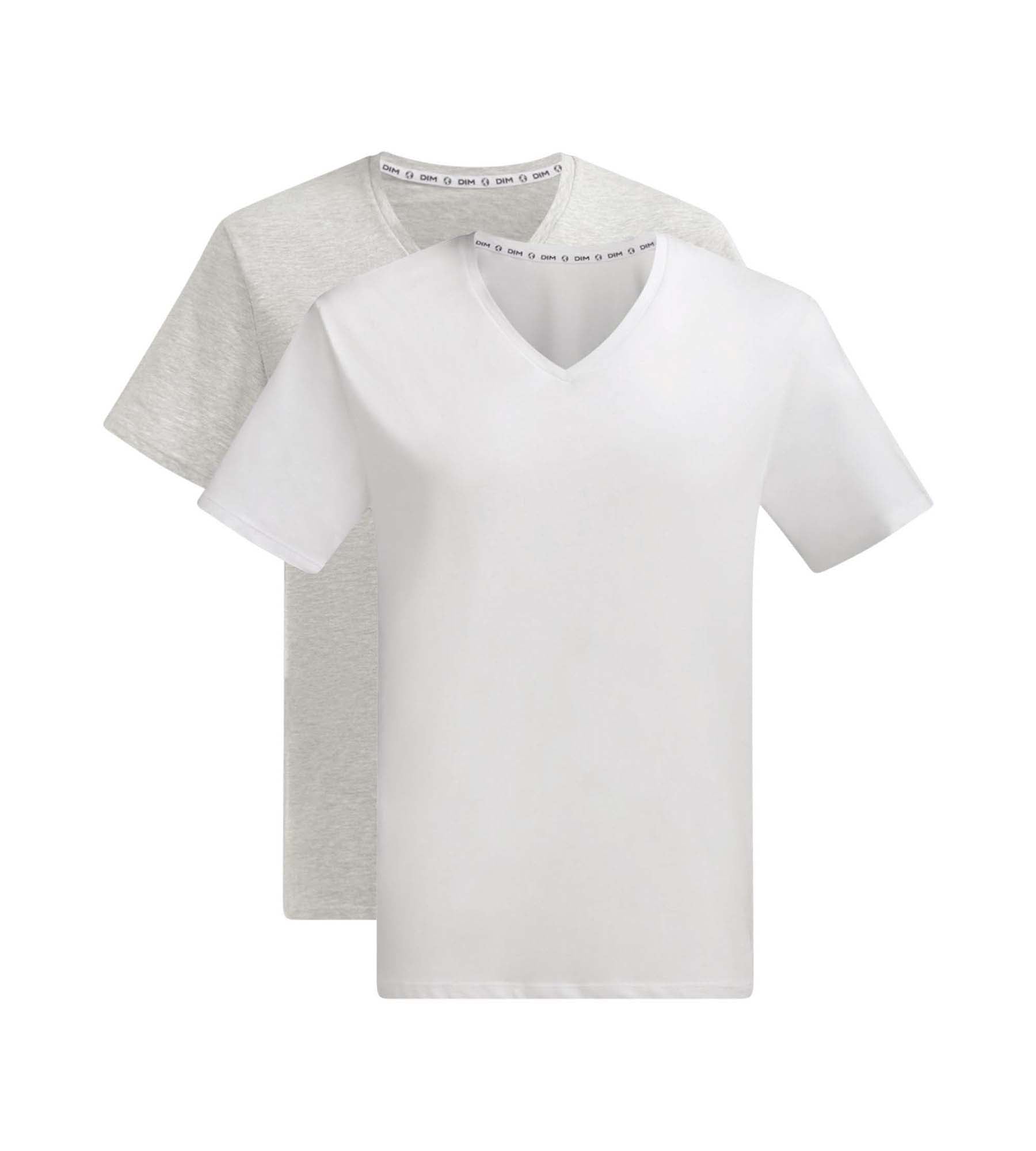 DIM Pacco da 2 T-shirt uomo grigio bianco in cotone bio con scollo a V Dim Good