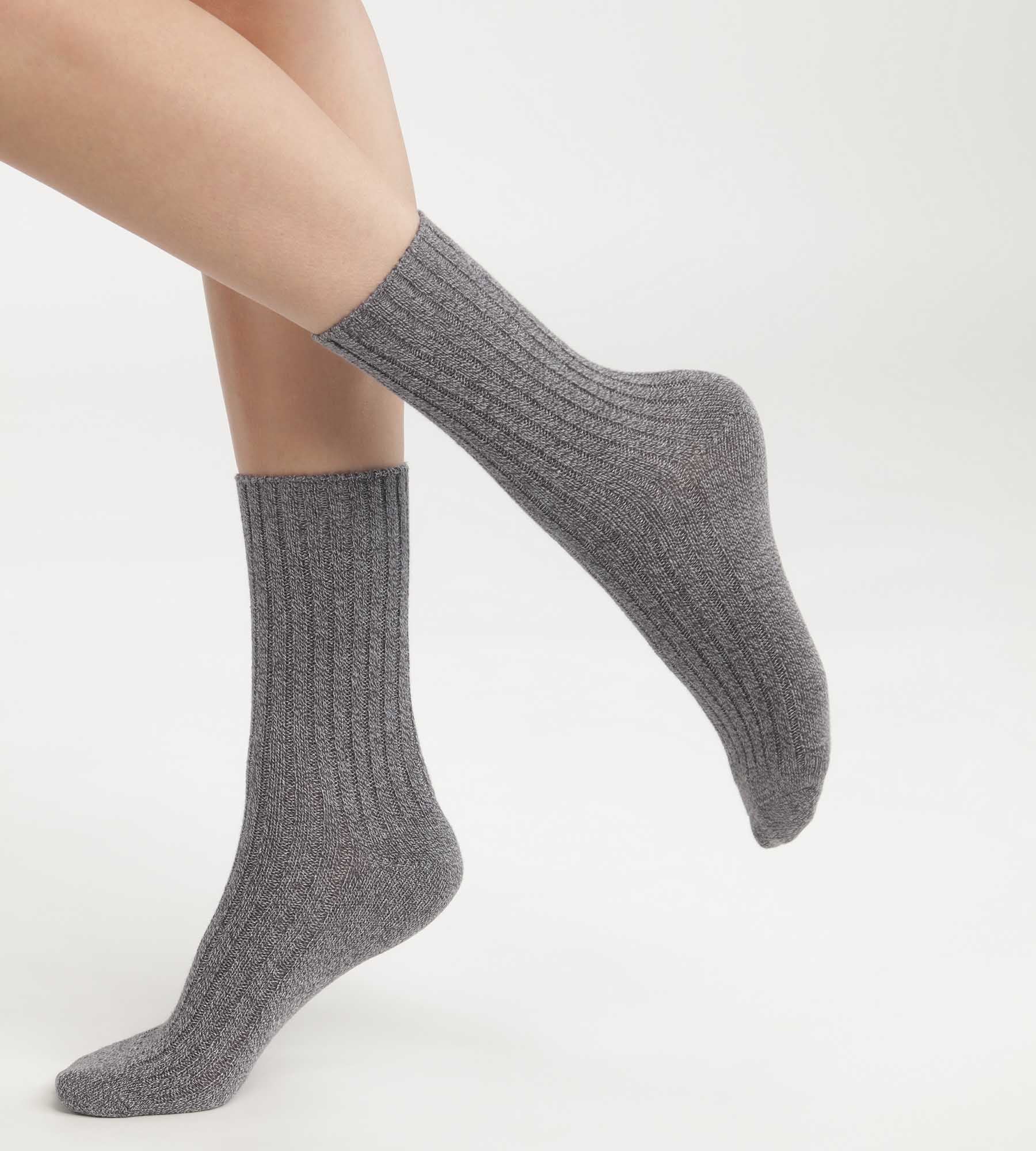 DIM Calze donna a maglia liscia a costine Gris Chiné Dim Bambou