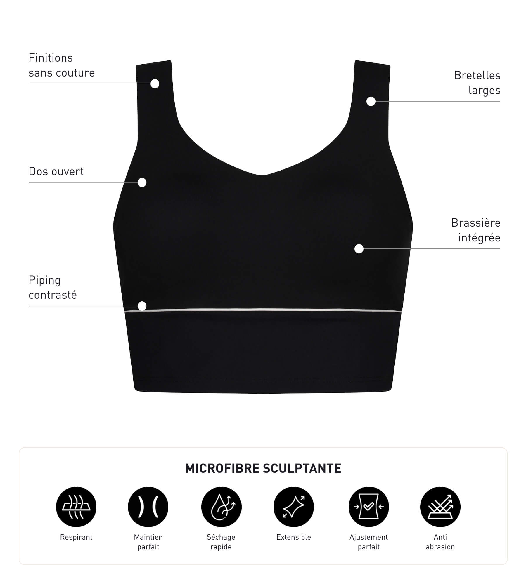 DIM Reggiseno lungo nero modellante in microfibra DIM Move