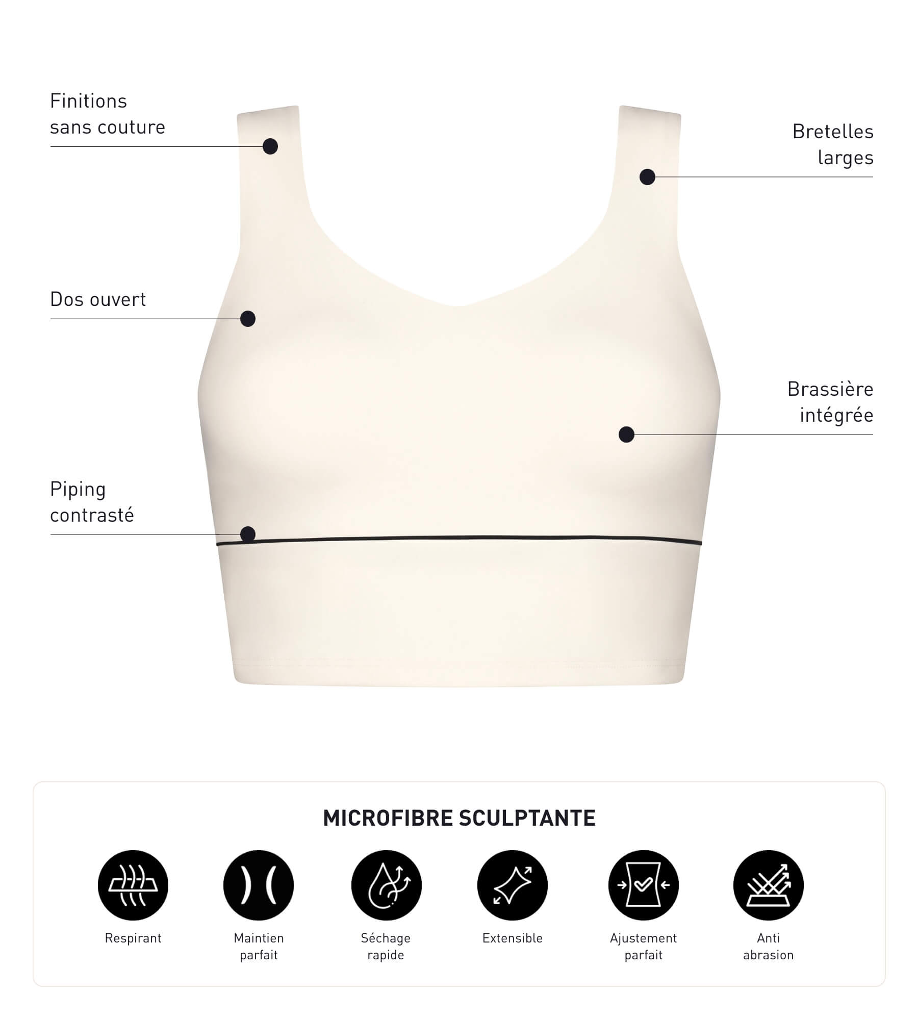 DIM Reggiseno lungo modellante in microfibra ecrù DIM Move