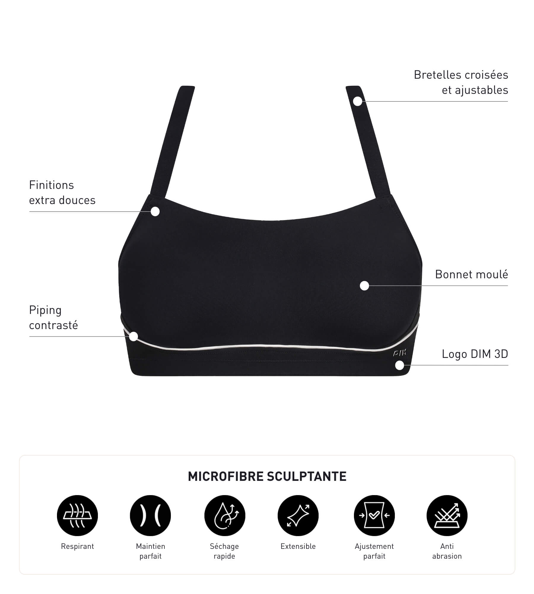 DIM Reggiseno sportivo in microfibra modellante nero DIM Move