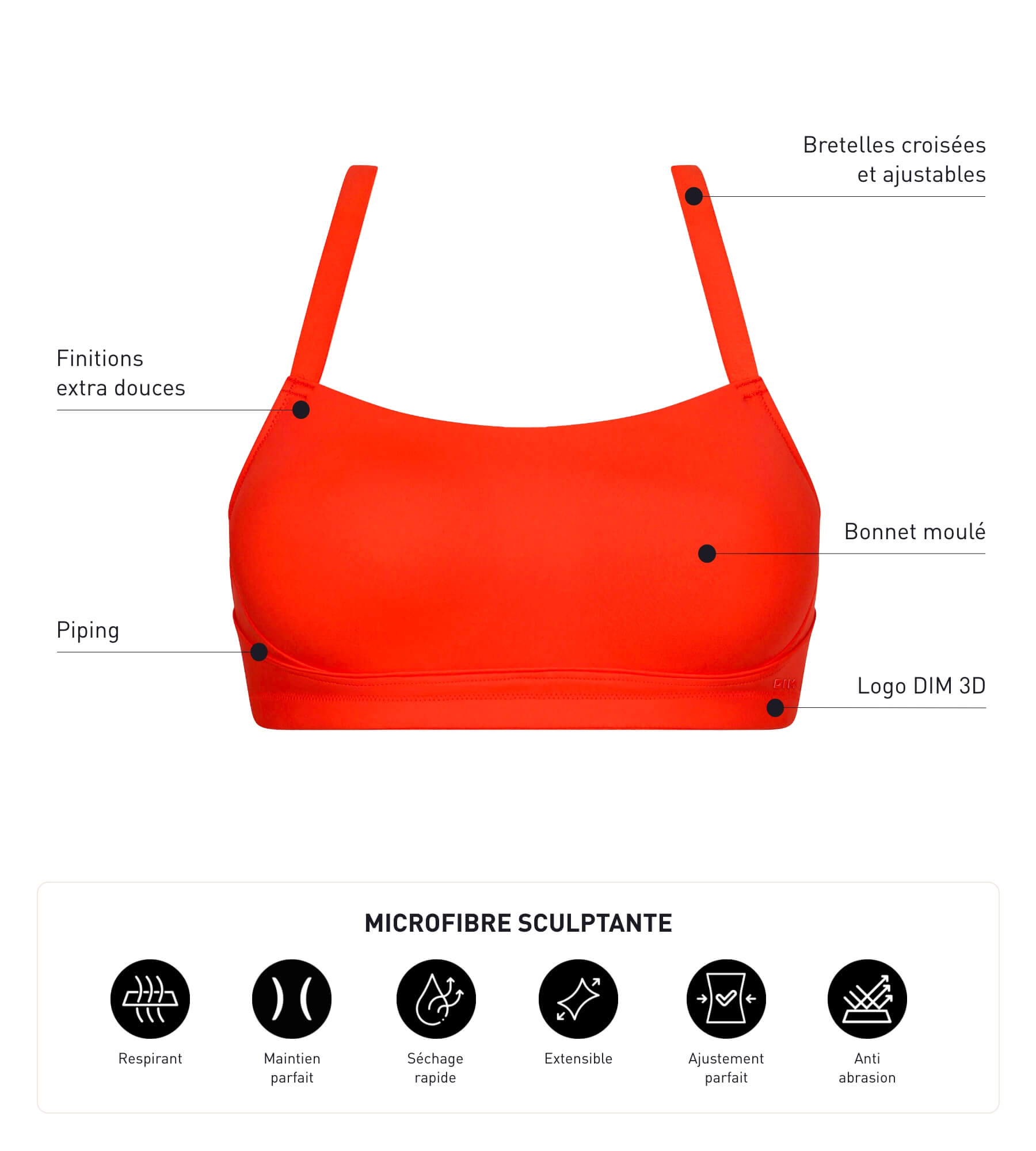 DIM Reggiseno sportivo in microfibra modellante arancione DIM Move