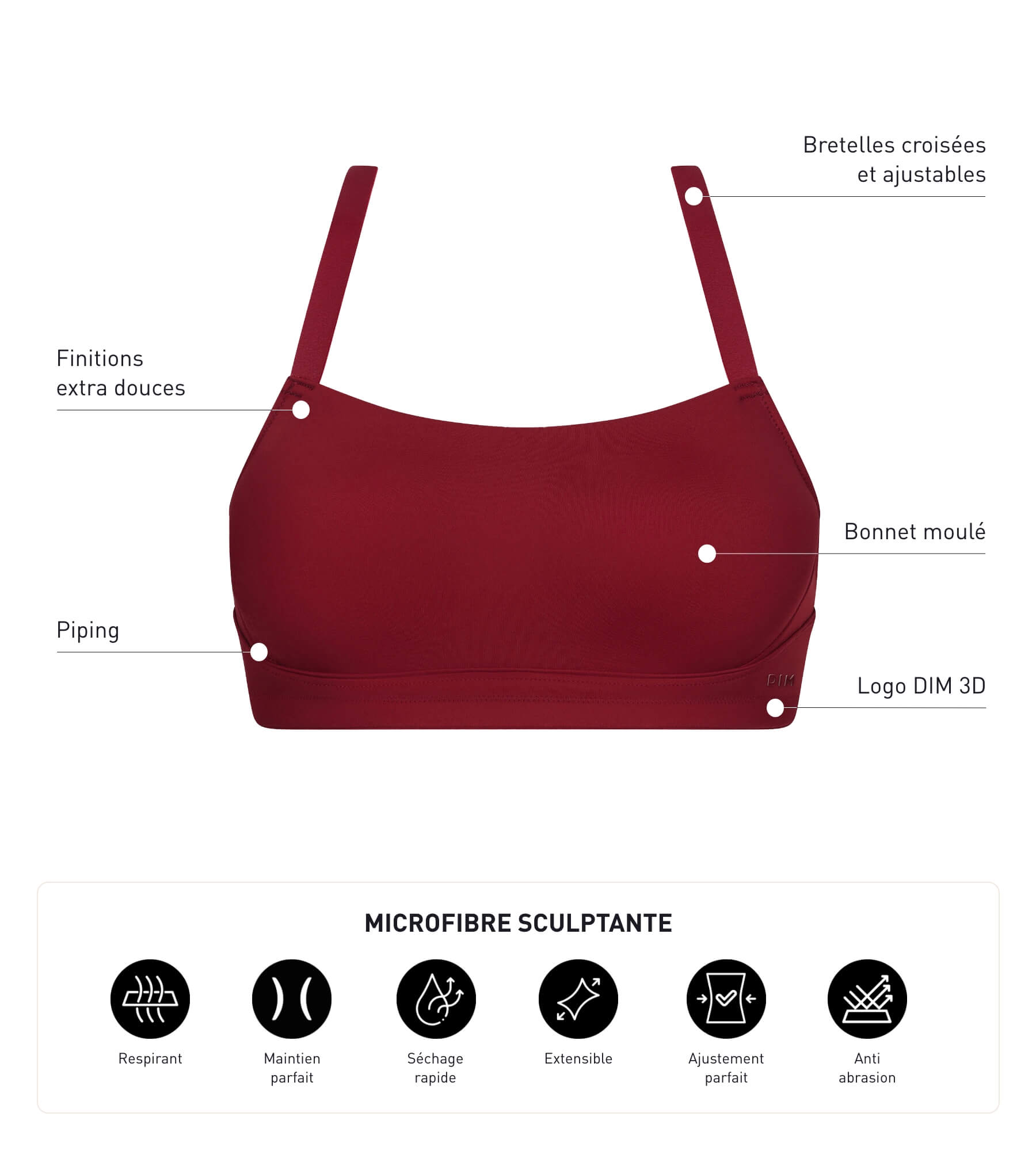 DIM Reggiseno sportivo in microfibra modellante DIM Move Bordeaux
