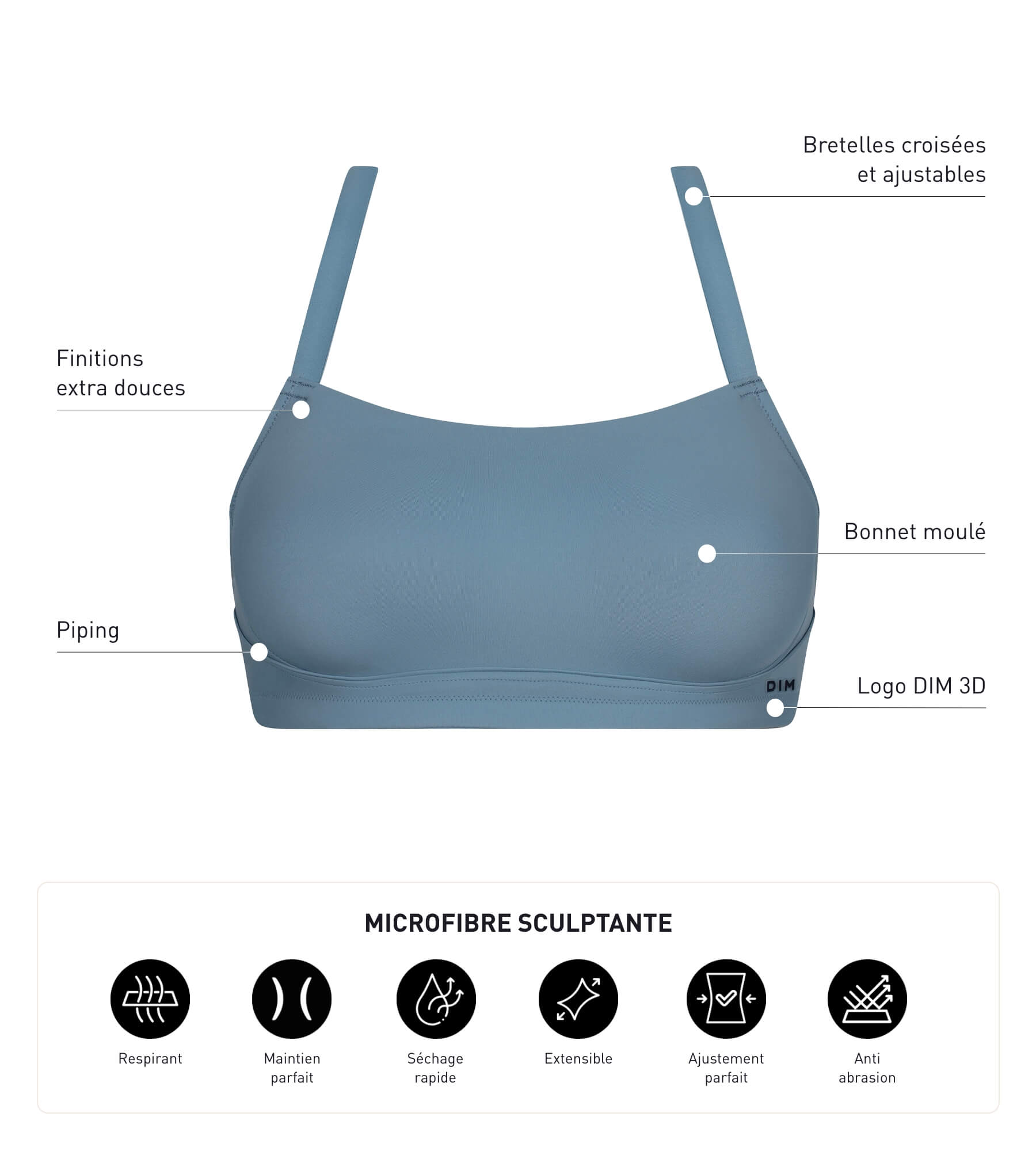DIM Reggiseno sportivo in microfibra modellante blu Jean DIM Move