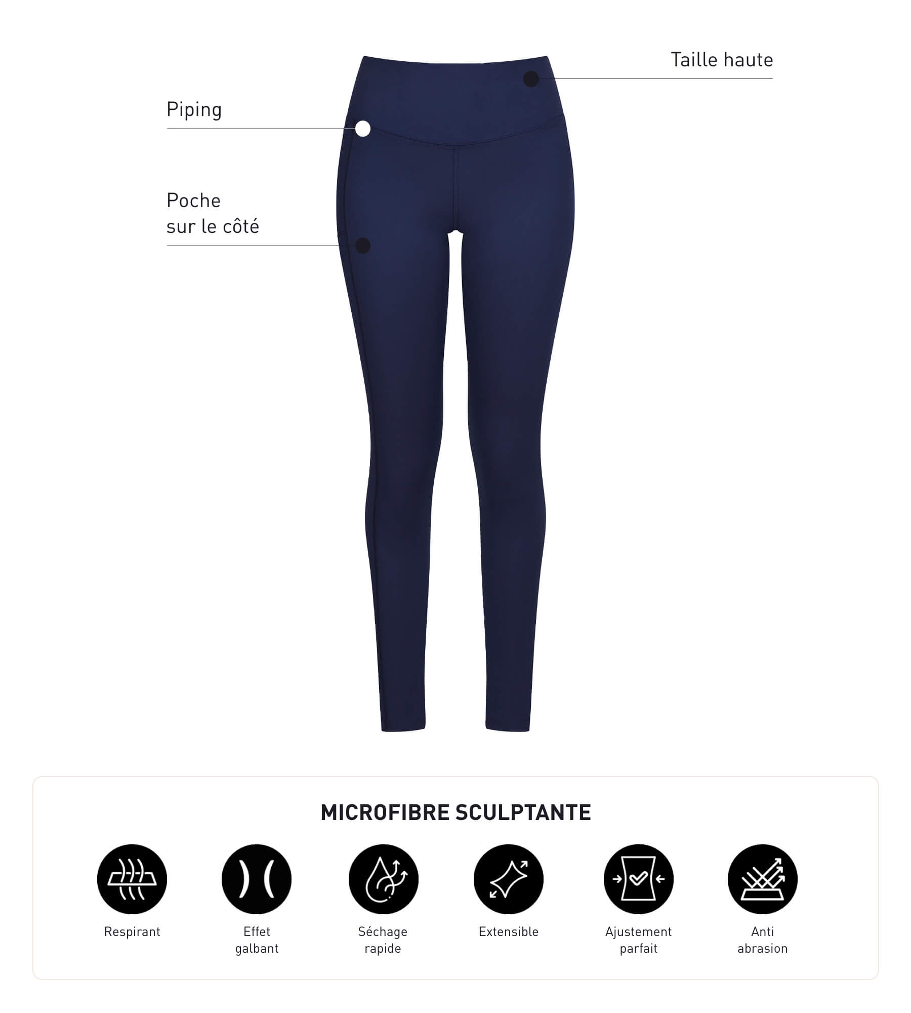 DIM Leggings sportivi corti da donna in microfibra blu notte DIM Move