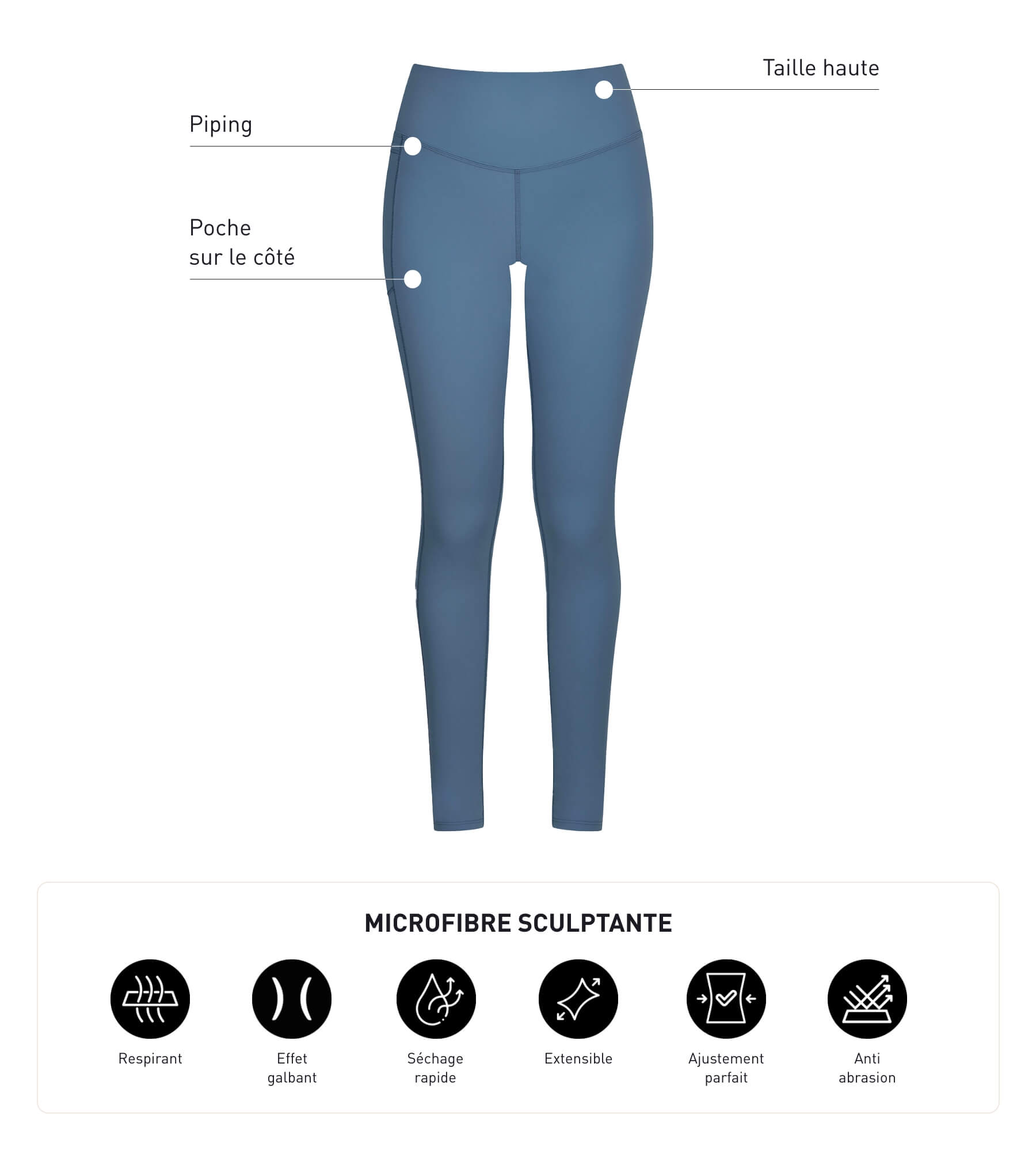 DIM Leggings sportivi donna in microfibra scolpita Blu Jean DIM Move