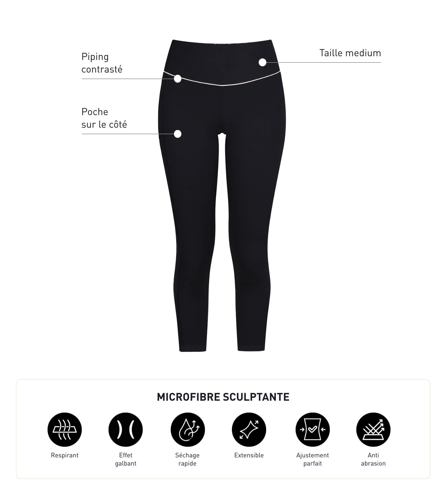 DIM Leggings sportivi corti da donna in microfibra nera DIM Move