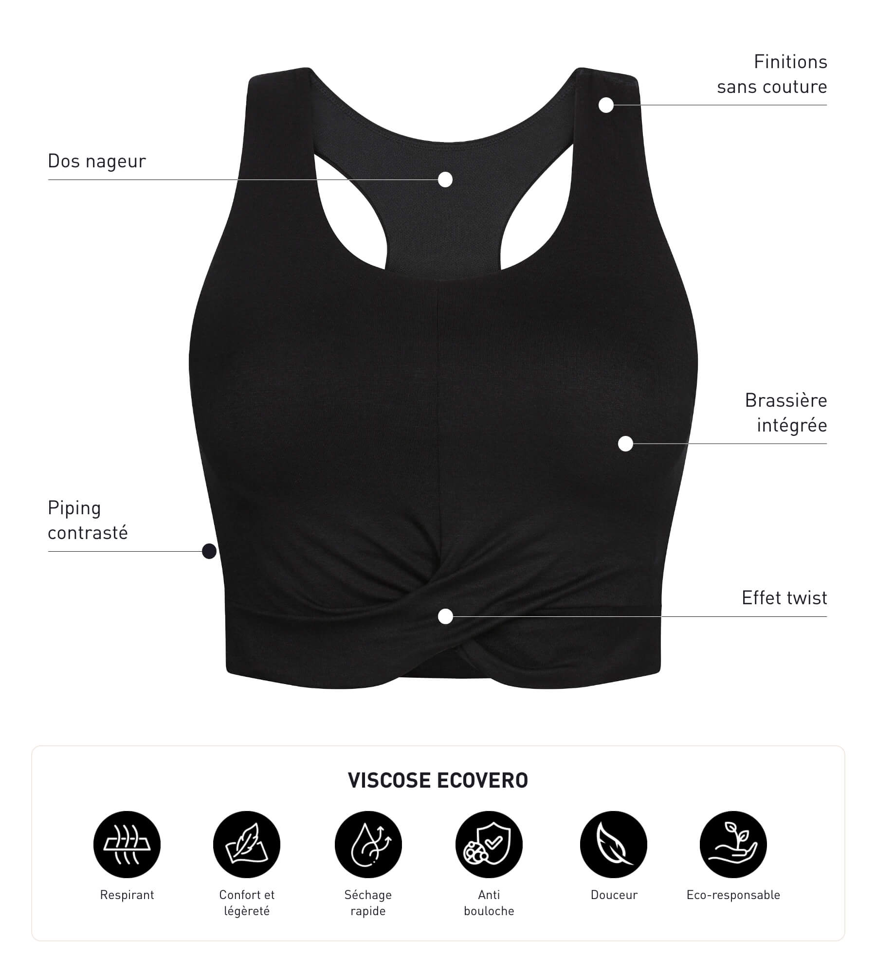 DIM Canotta sportiva donna in viscosa nera con brassieres DIM Move