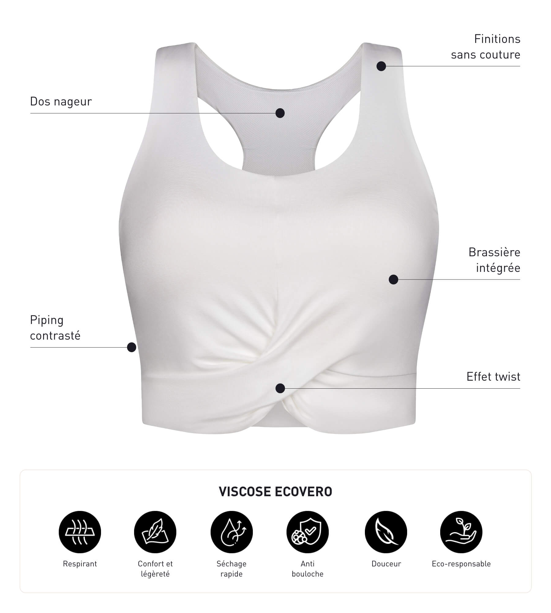 DIM Canotta sportiva donna in viscosa ecrù con brassieres DIM Move