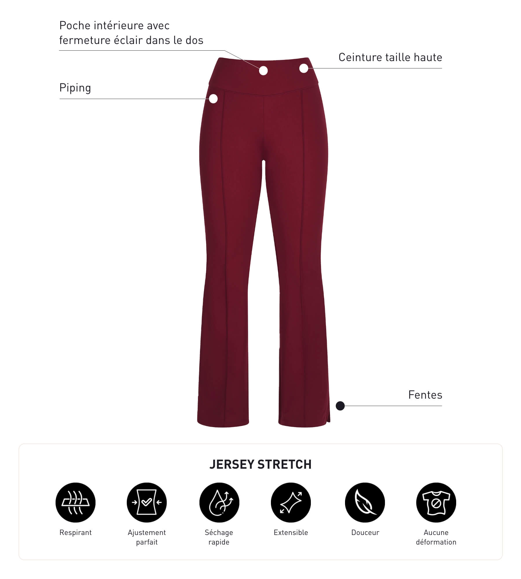 DIM Pantalone donna svasato in jersey morbido Bordeaux DIM Move