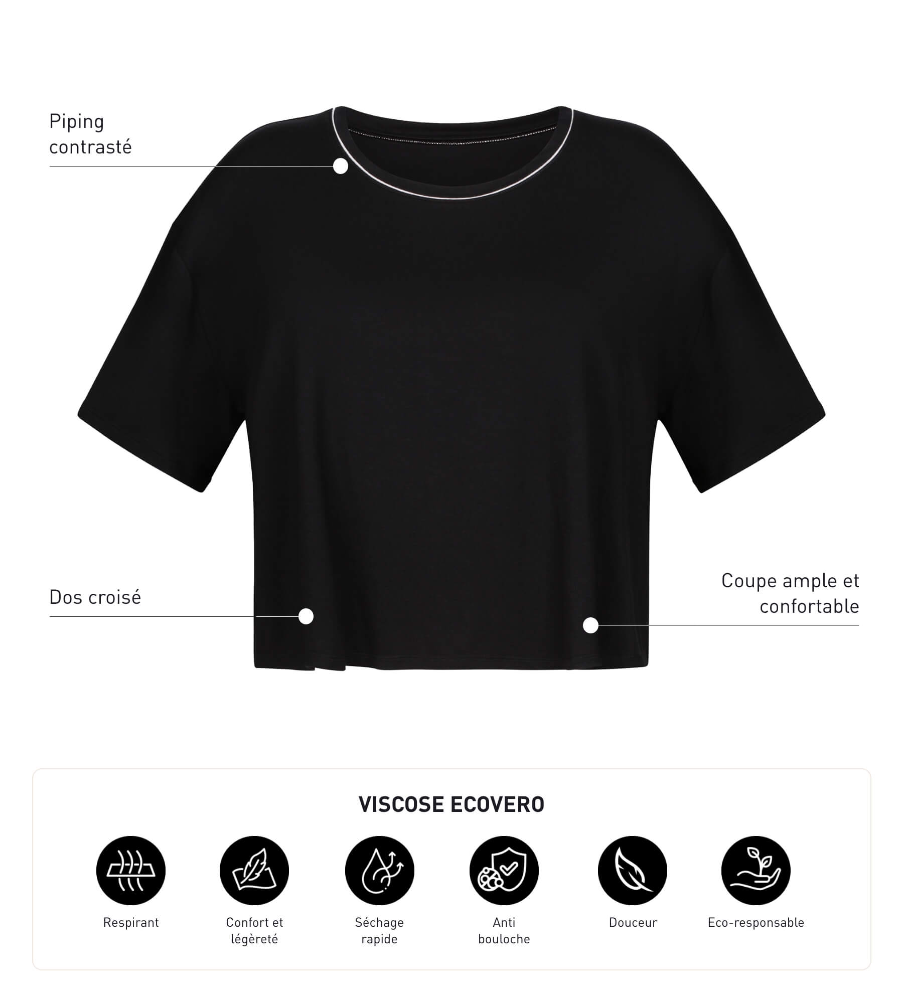 DIM T-shirt sportiva donna in viscosa nera con schiena aperta DIM Move