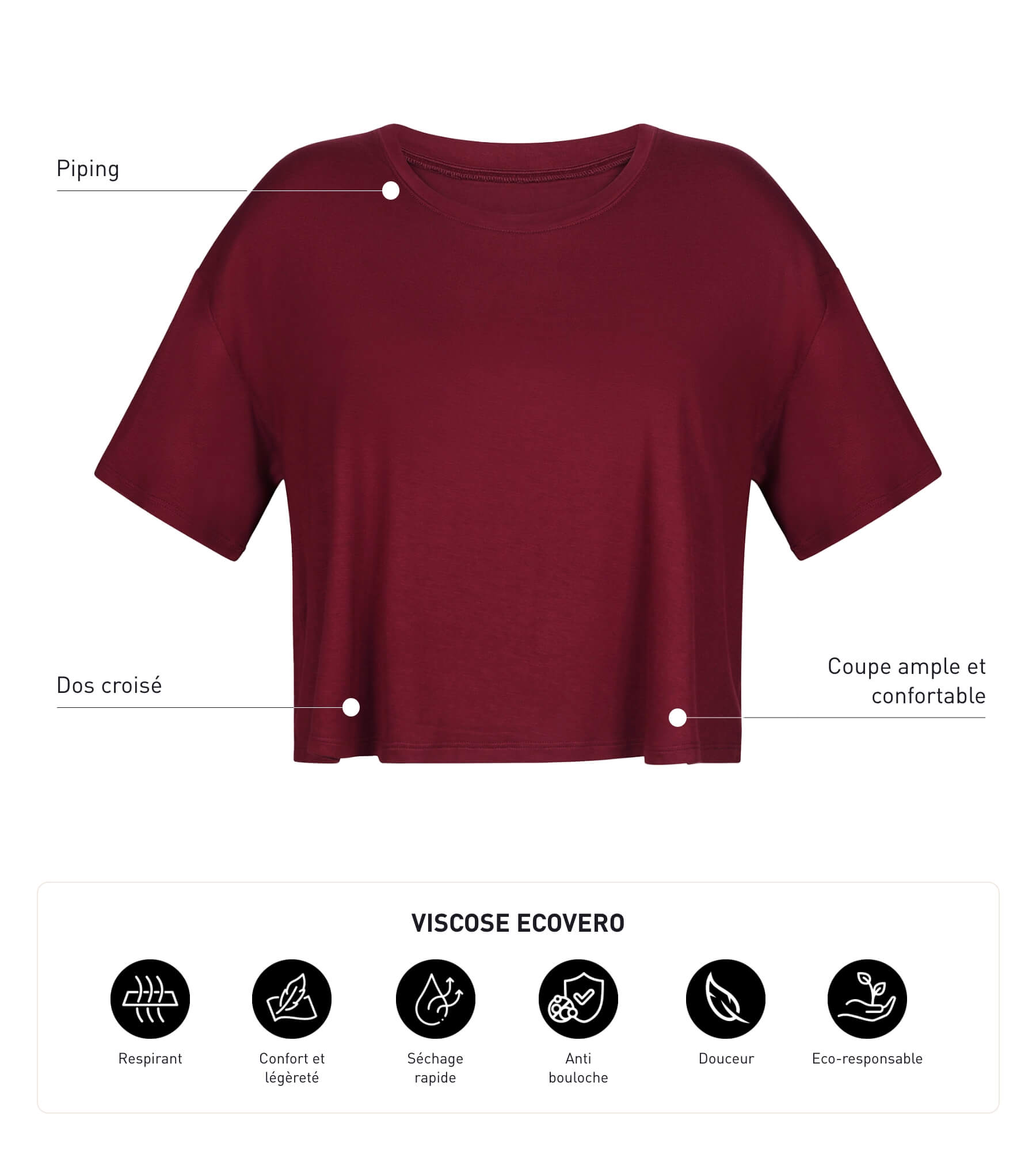 DIM T-shirt sportiva donna in viscosa bordeaux con schiena scoperta DIM Move