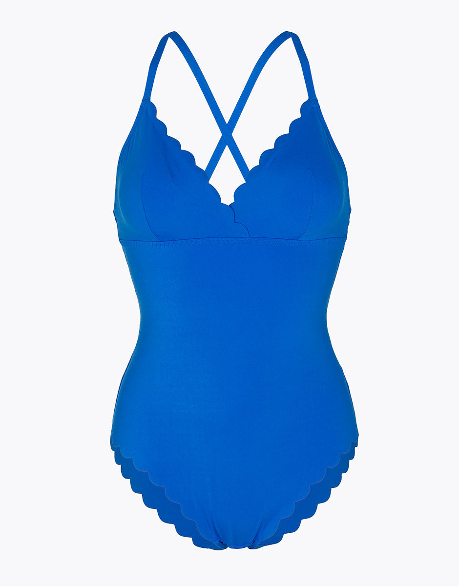 DIM Costume da bagno intero Scallop blu elettrico in microfibra senza ferretto