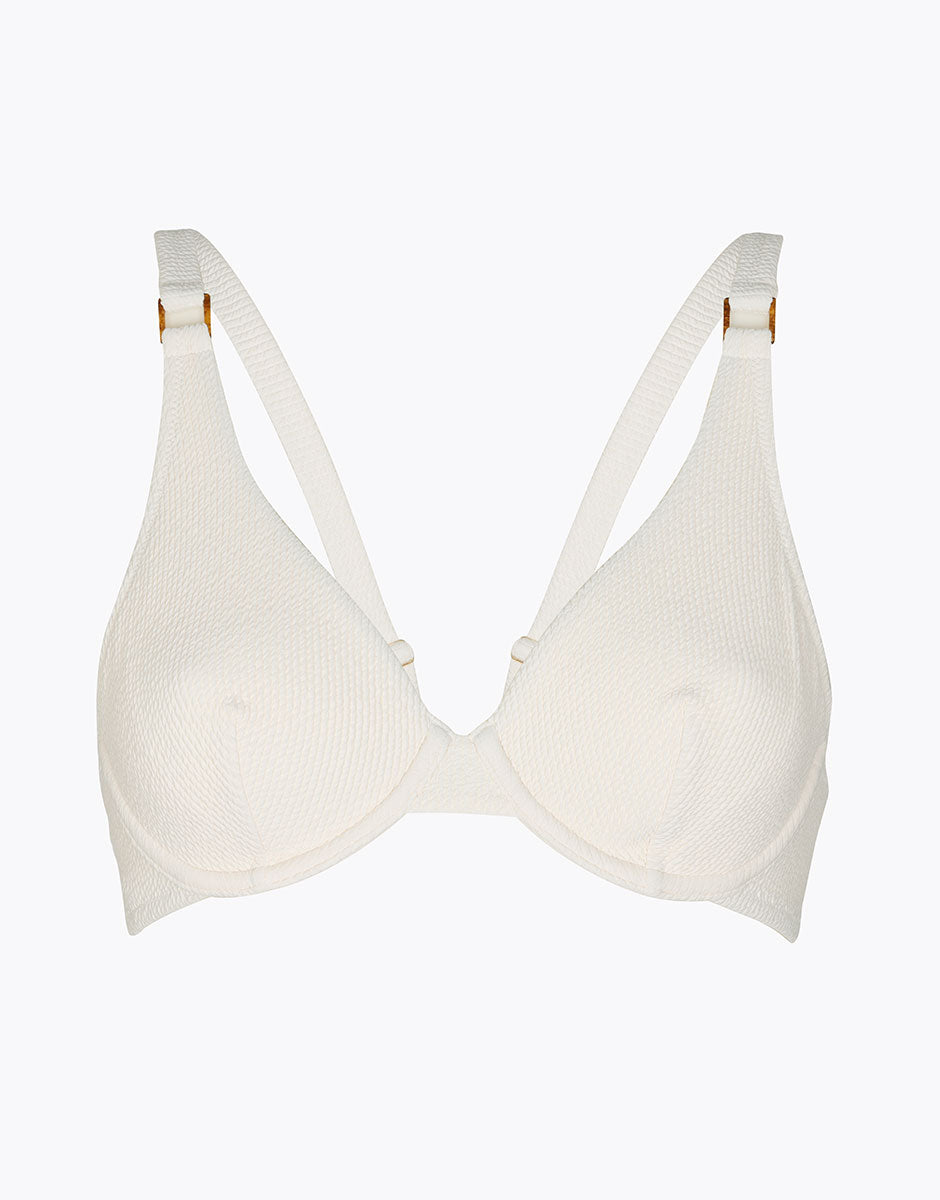 DIM Top per costume da bagno Glam Smoke in microfibra goffrata sabbia.