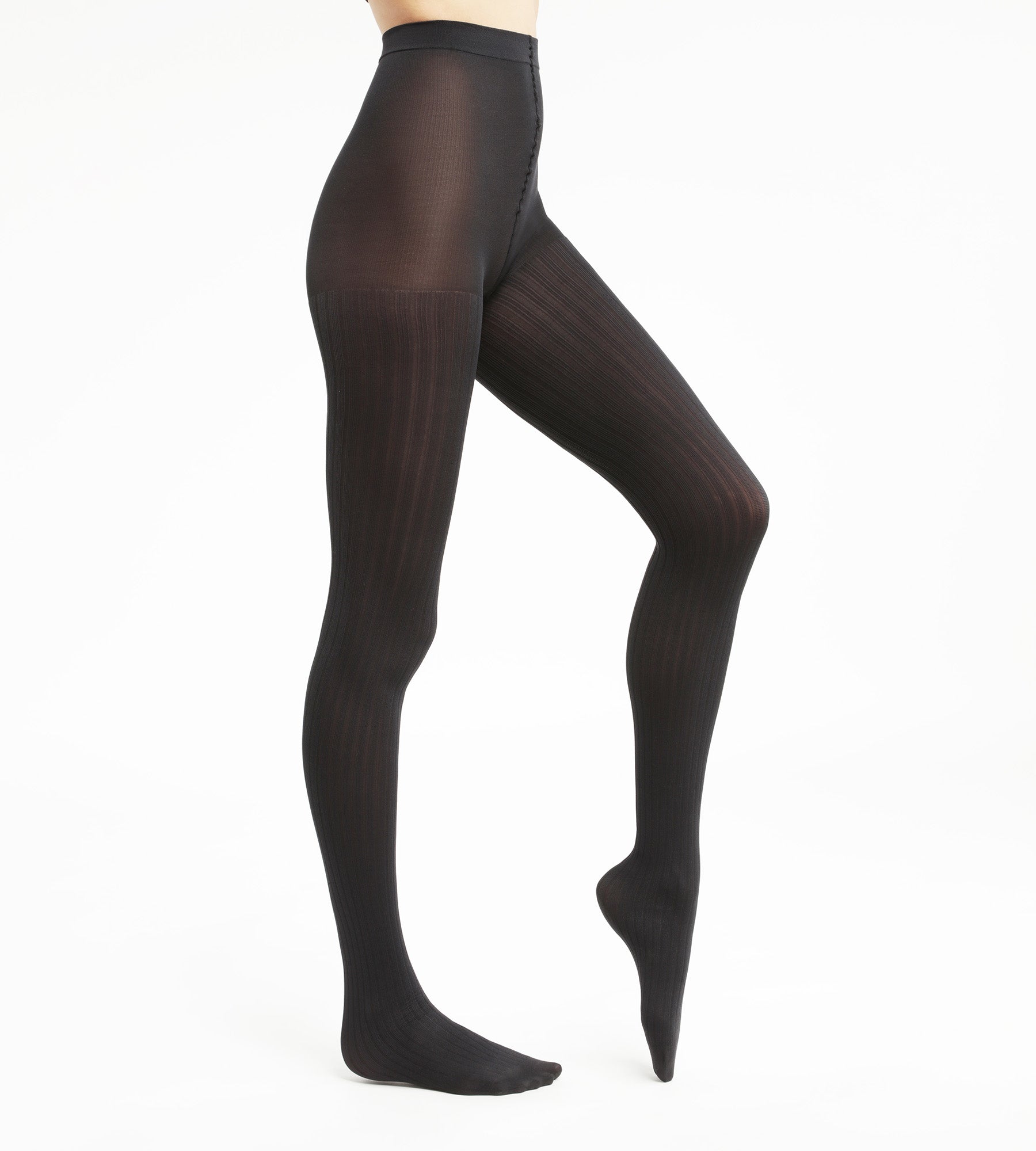 DIM Collant donna coprente a costine piatte Nero Dim Style