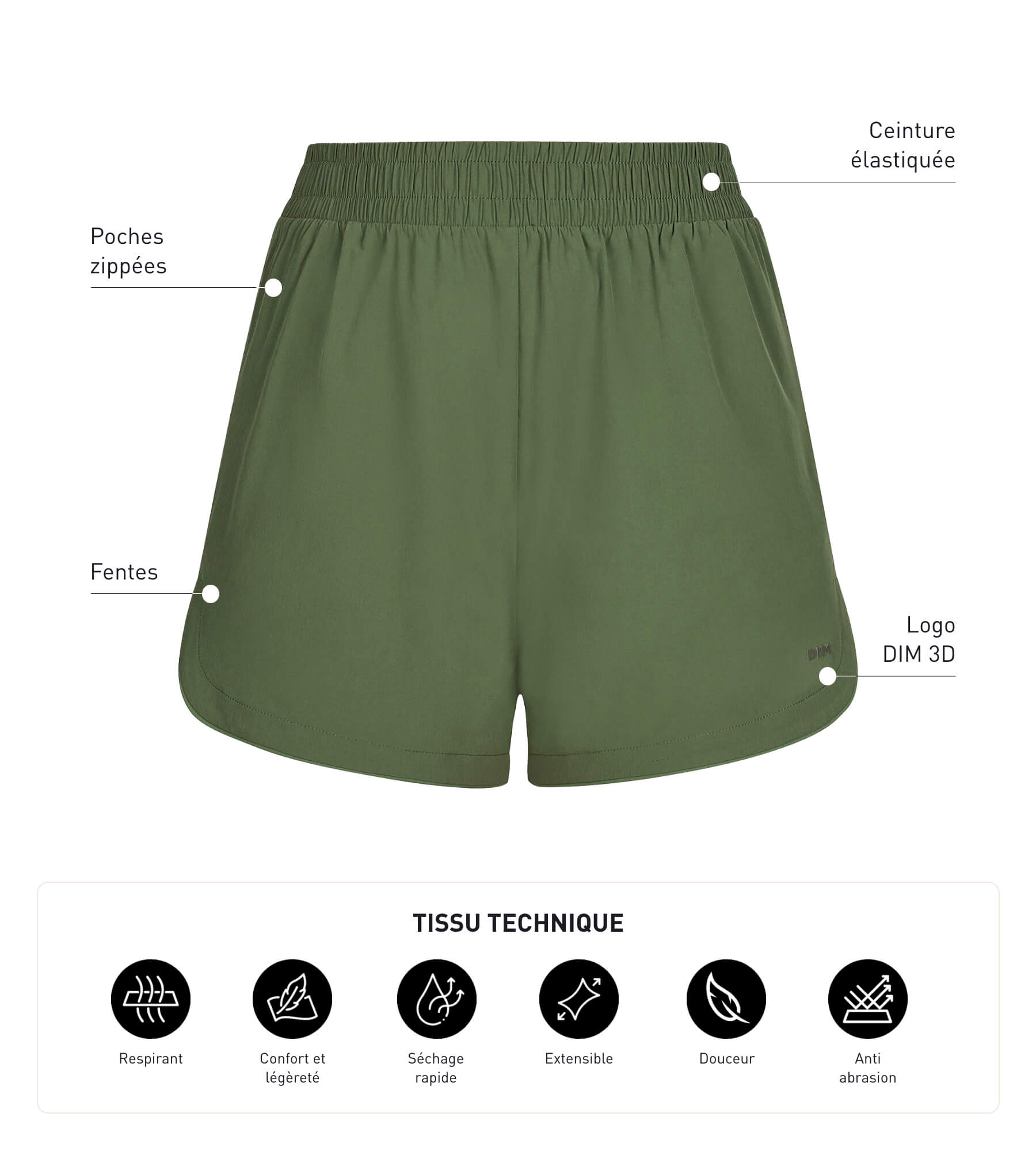 DIM Shorts sportivi donna in viscosa kaki DIM Move