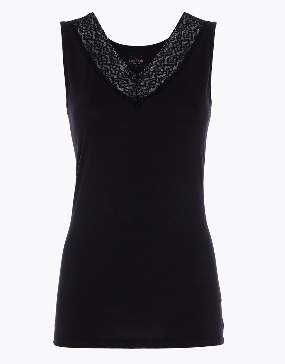 DIM Canotta donna in viscosa con spalline larghe e pizzo Nero Warm & Soft