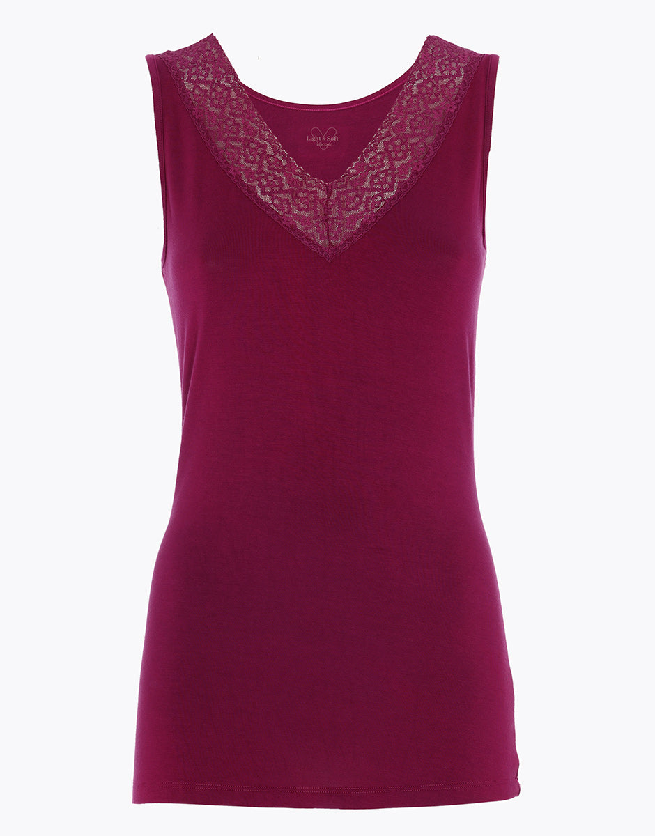 DIM Canotta donna in viscosa con spalline larghe e pizzo Bordeaux Warm & Soft