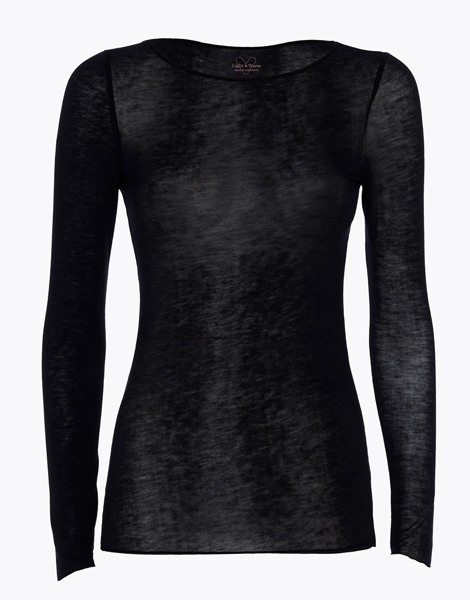 DIM Maglia a maniche lunghe con scollo a barca in modal e cashmere Nero