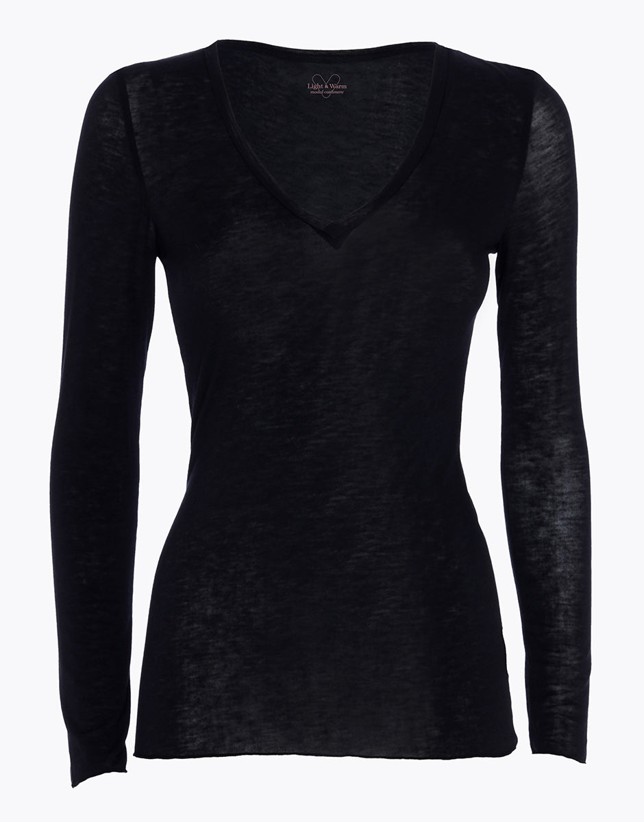 DIM Maglione nero in modal e cashmere con scollo a V e maniche lunghe