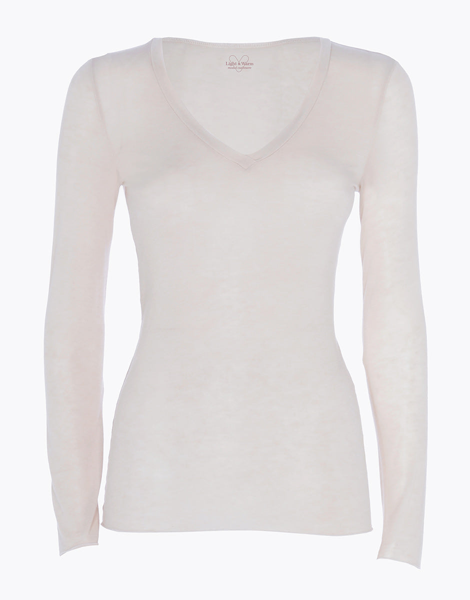 DIM Maglia manica lunga beige in modal e cashmere con scollo a V