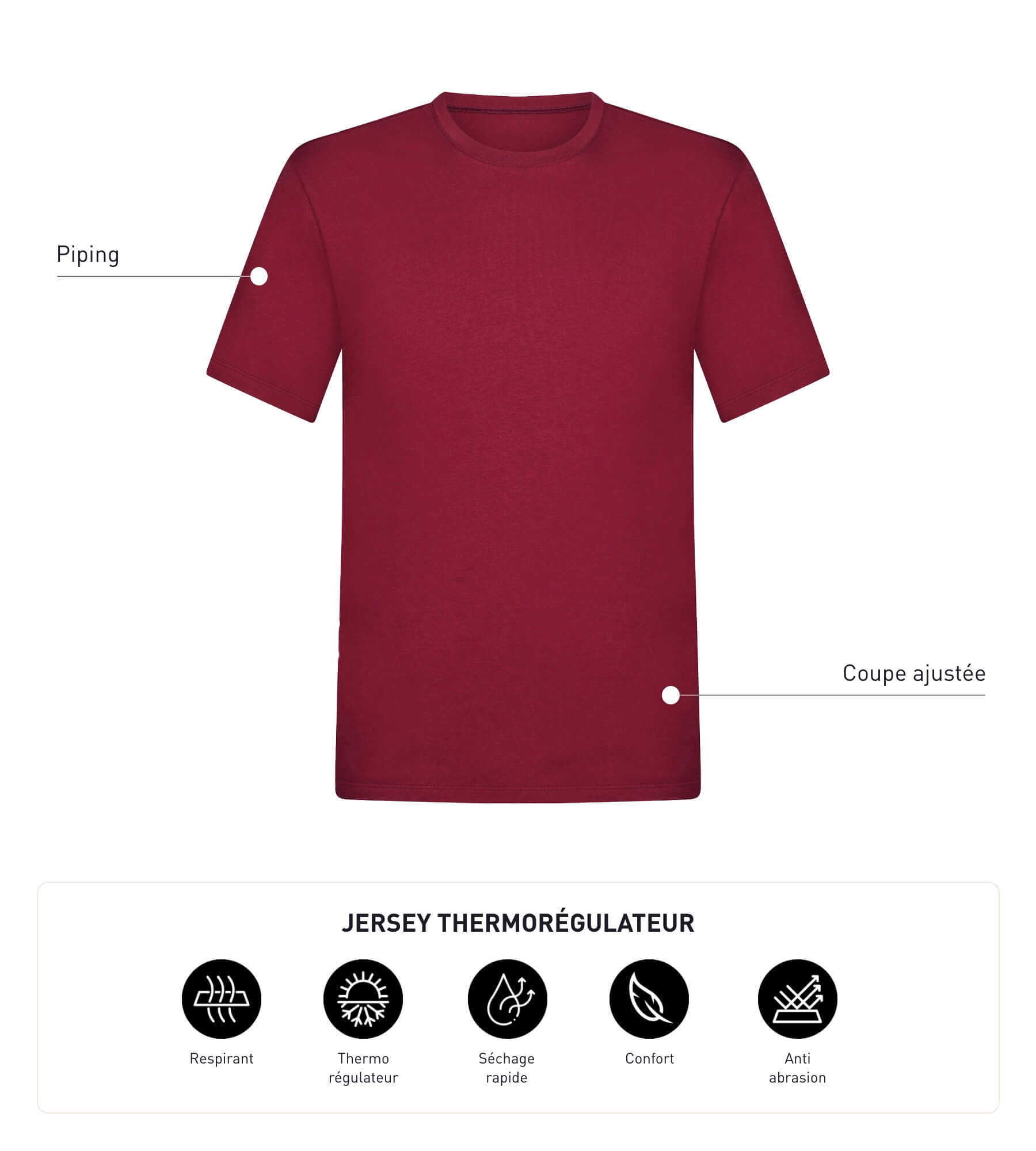 DIM Maglietta sportiva in jersey termoregolatore Uomo Bordeaux DIM Move