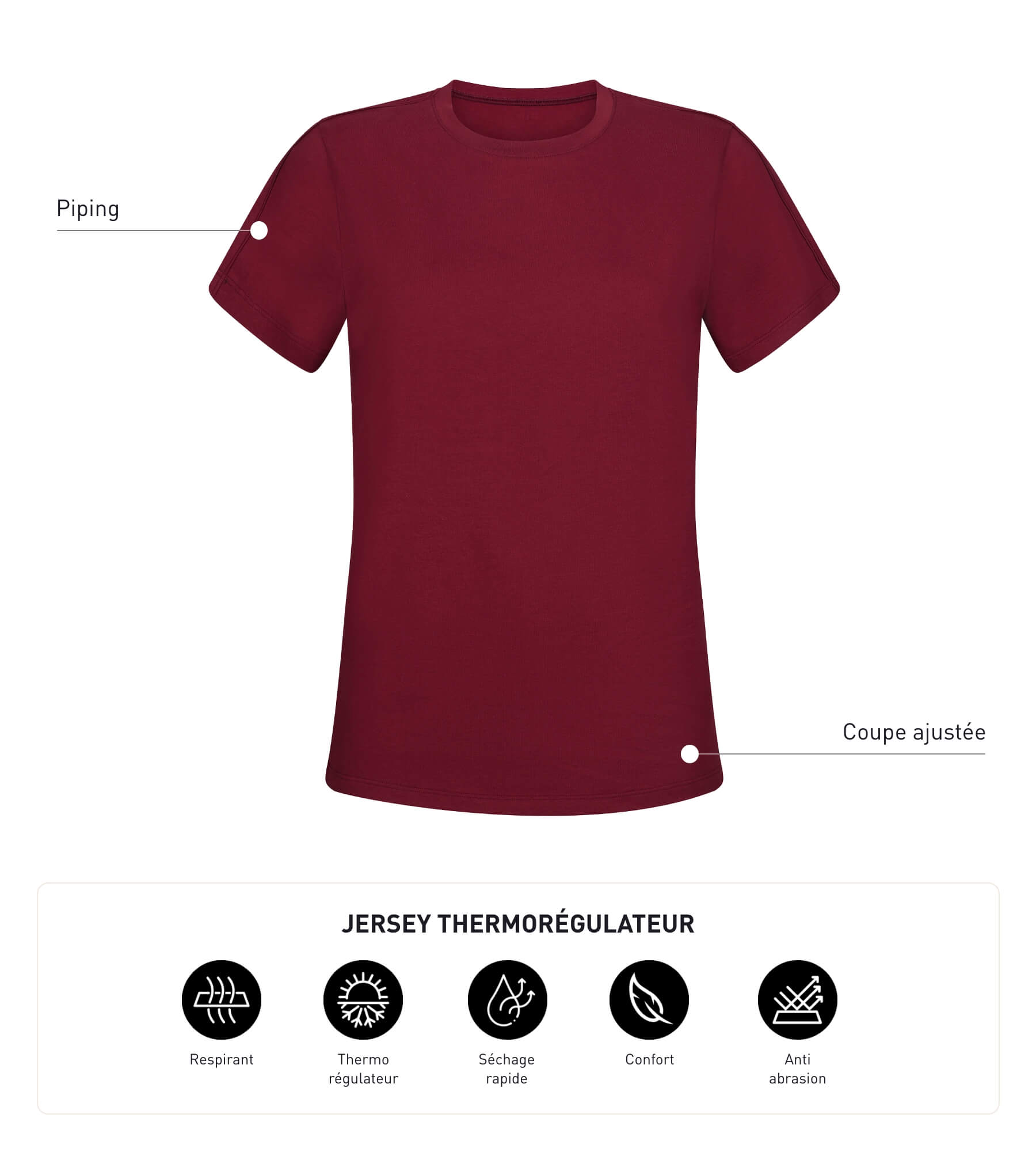 DIM T-shirt sportiva termoregolante donna in jersey bordeaux DIM Move