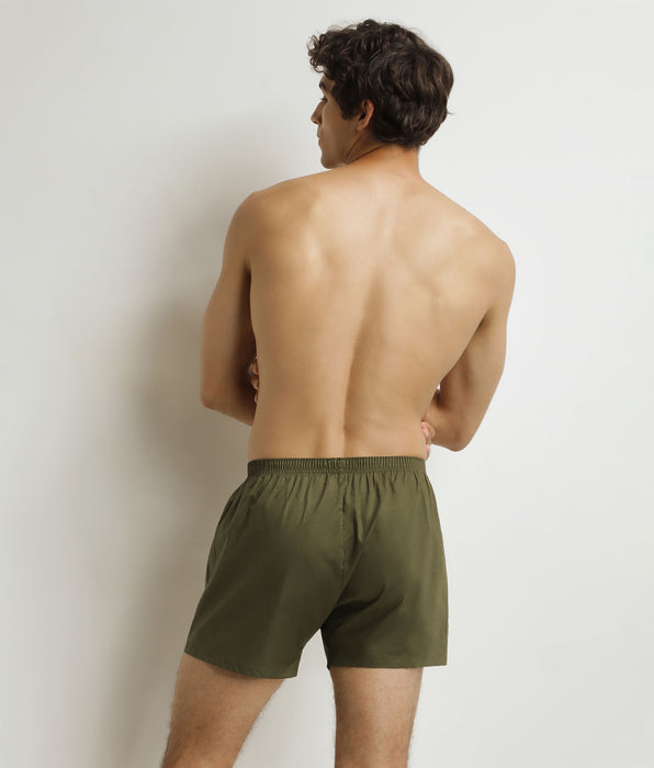 DIM Pacco da 2 boxer da uomo in cotone elasticizzato verde a righe beige.