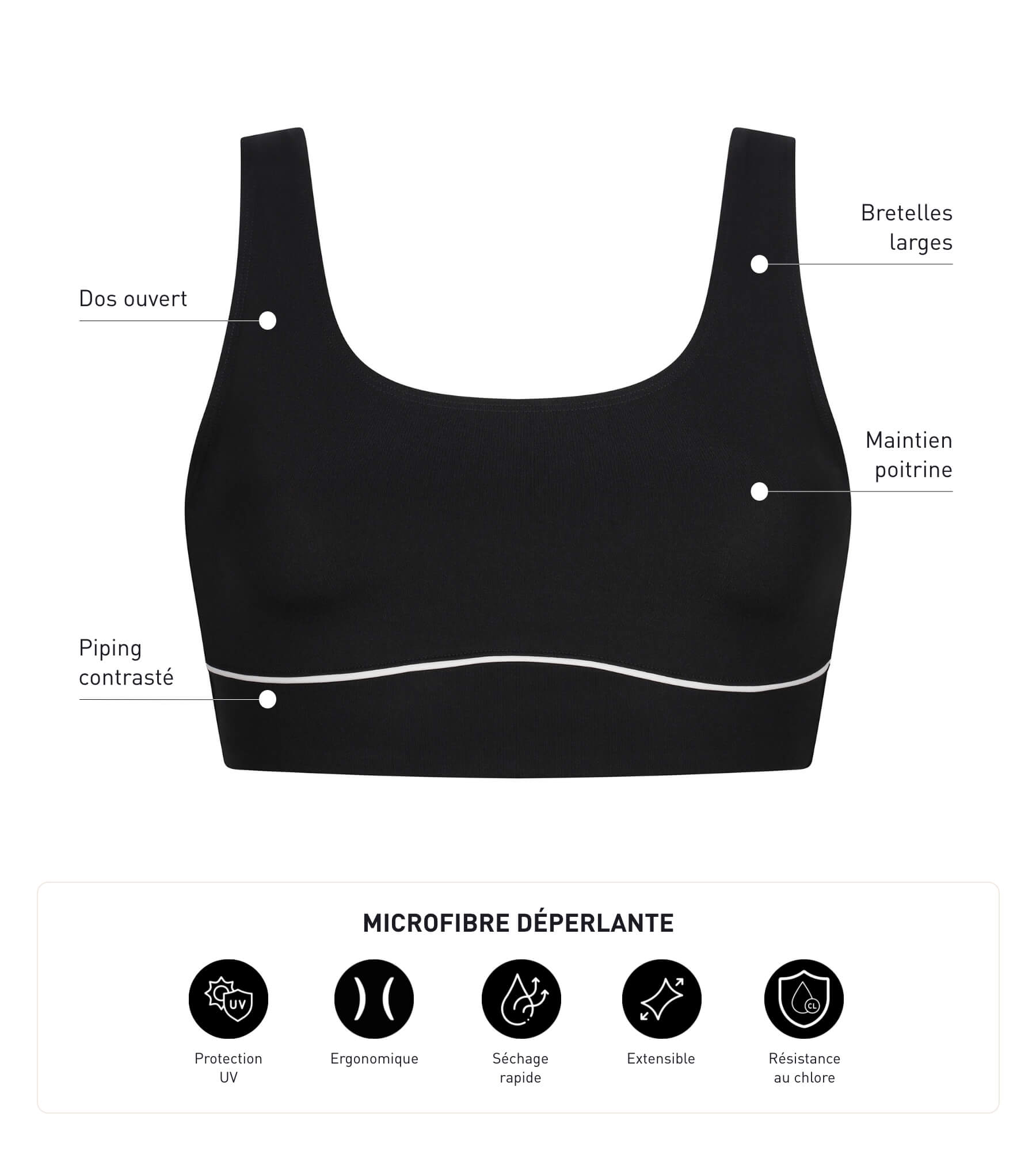 DIM Top donna in microfibra nera per costume da bagno DIM Move