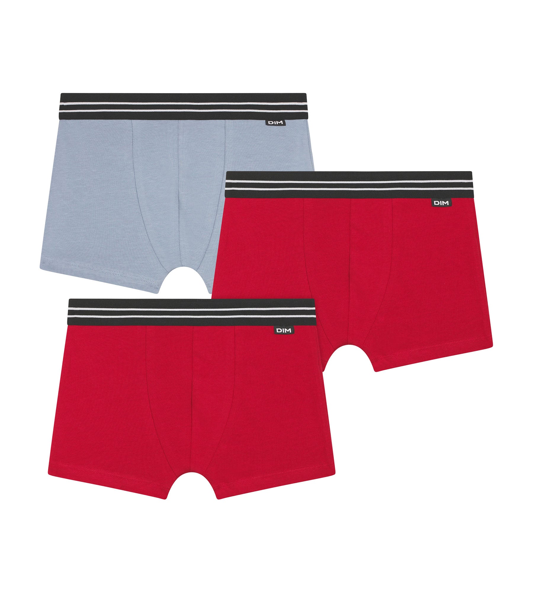 DIM Pacco da 3 boxer da ragazzo in cotone elasticizzato rosso blu Ecodim