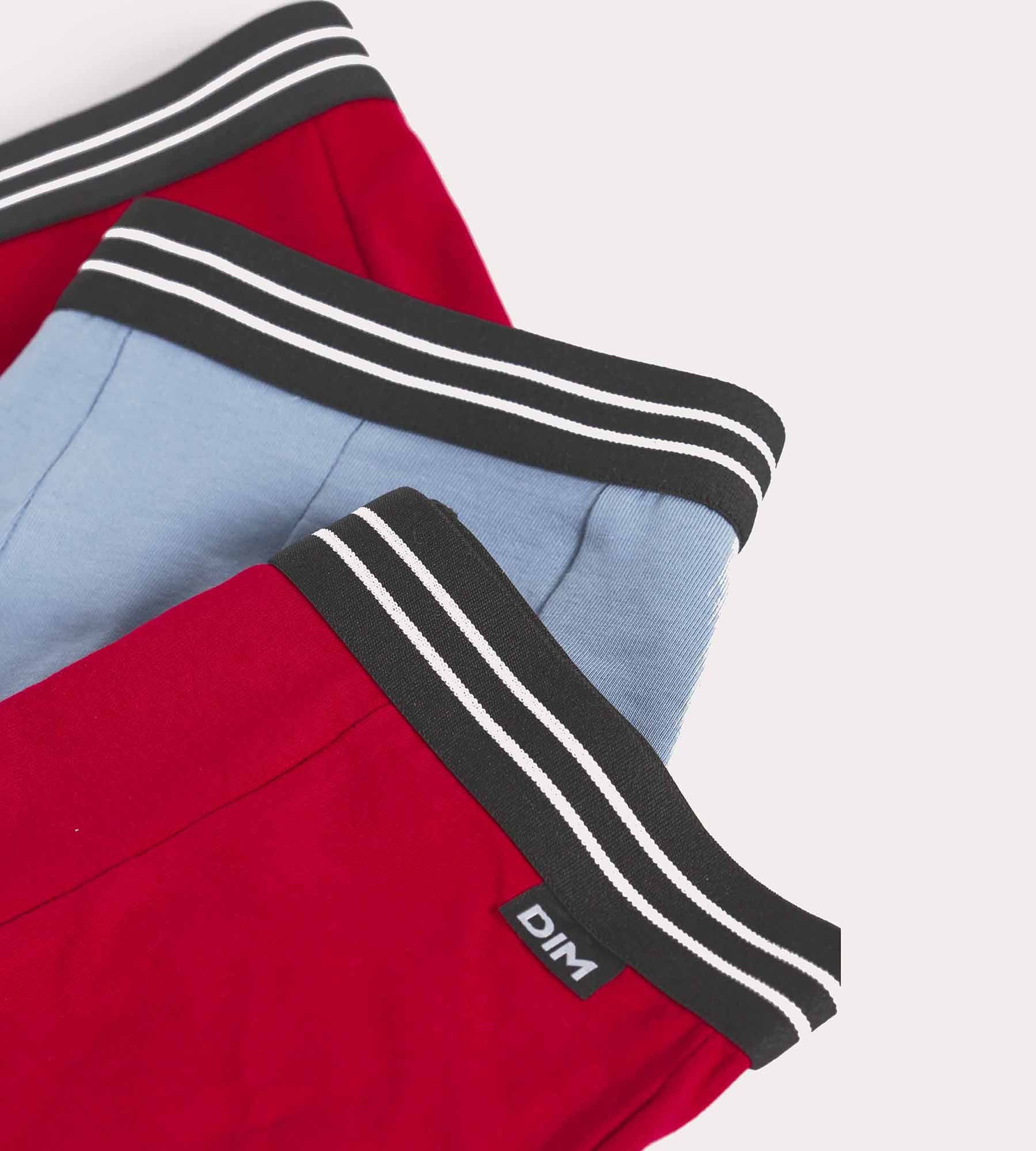 DIM Pacco da 3 boxer da ragazzo in cotone elasticizzato rosso blu Ecodim