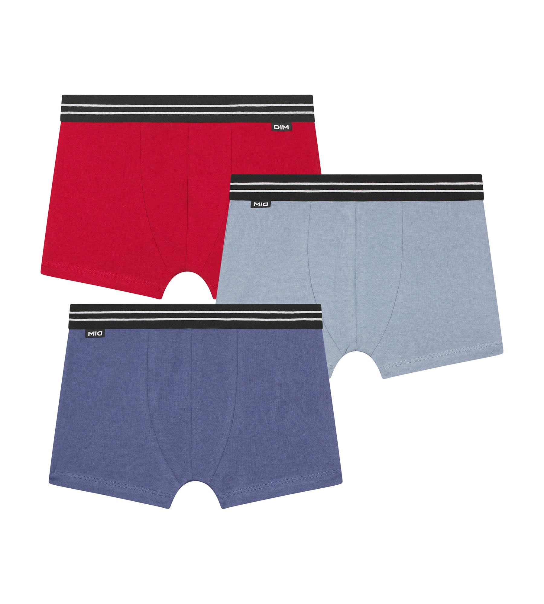 DIM Pacco da 3 boxer da ragazzo in cotone elasticizzato blu carminio Ecodim
