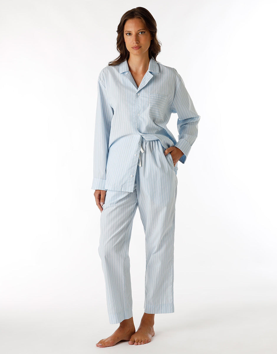 DIM Pigiama lungo aperto unisex in tela di cotone blu con righe
