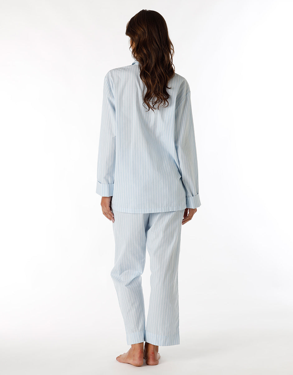 DIM Pigiama lungo aperto unisex in tela di cotone blu con righe
