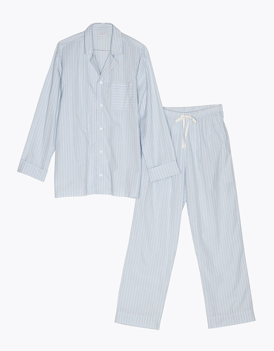 DIM Pigiama lungo aperto unisex in tela di cotone blu con righe