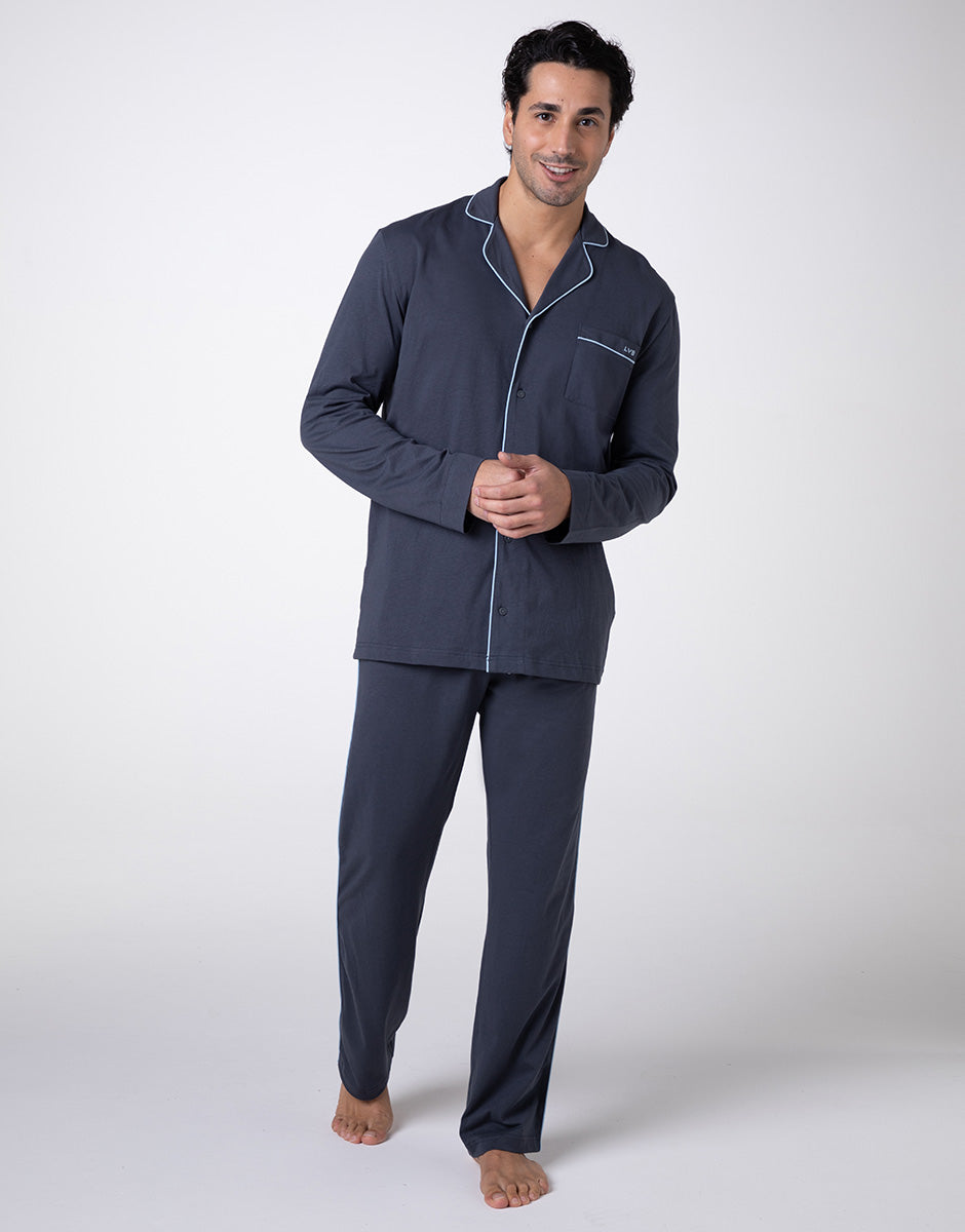 DIM Pigiama lungo aperto unisex in jersey di cotone color ardesia