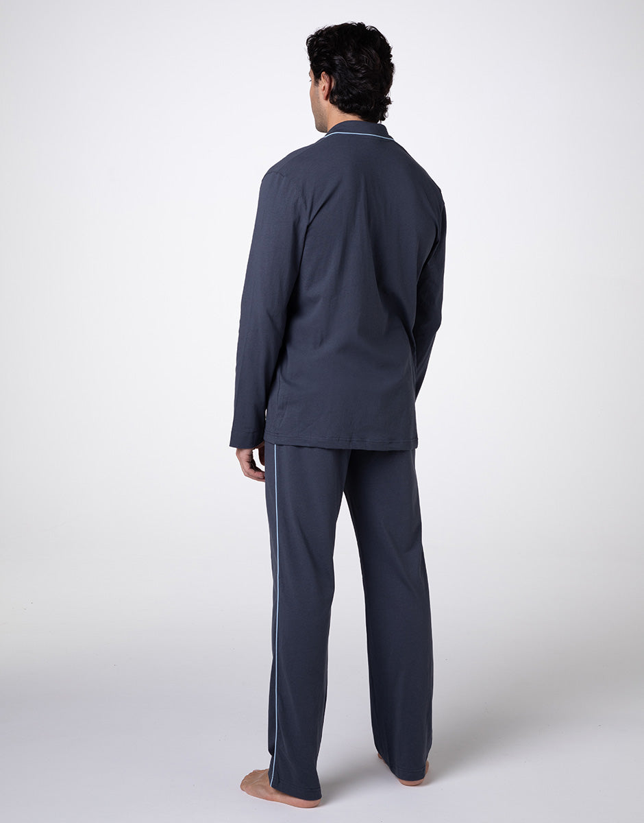 DIM Pigiama lungo aperto unisex in jersey di cotone color ardesia