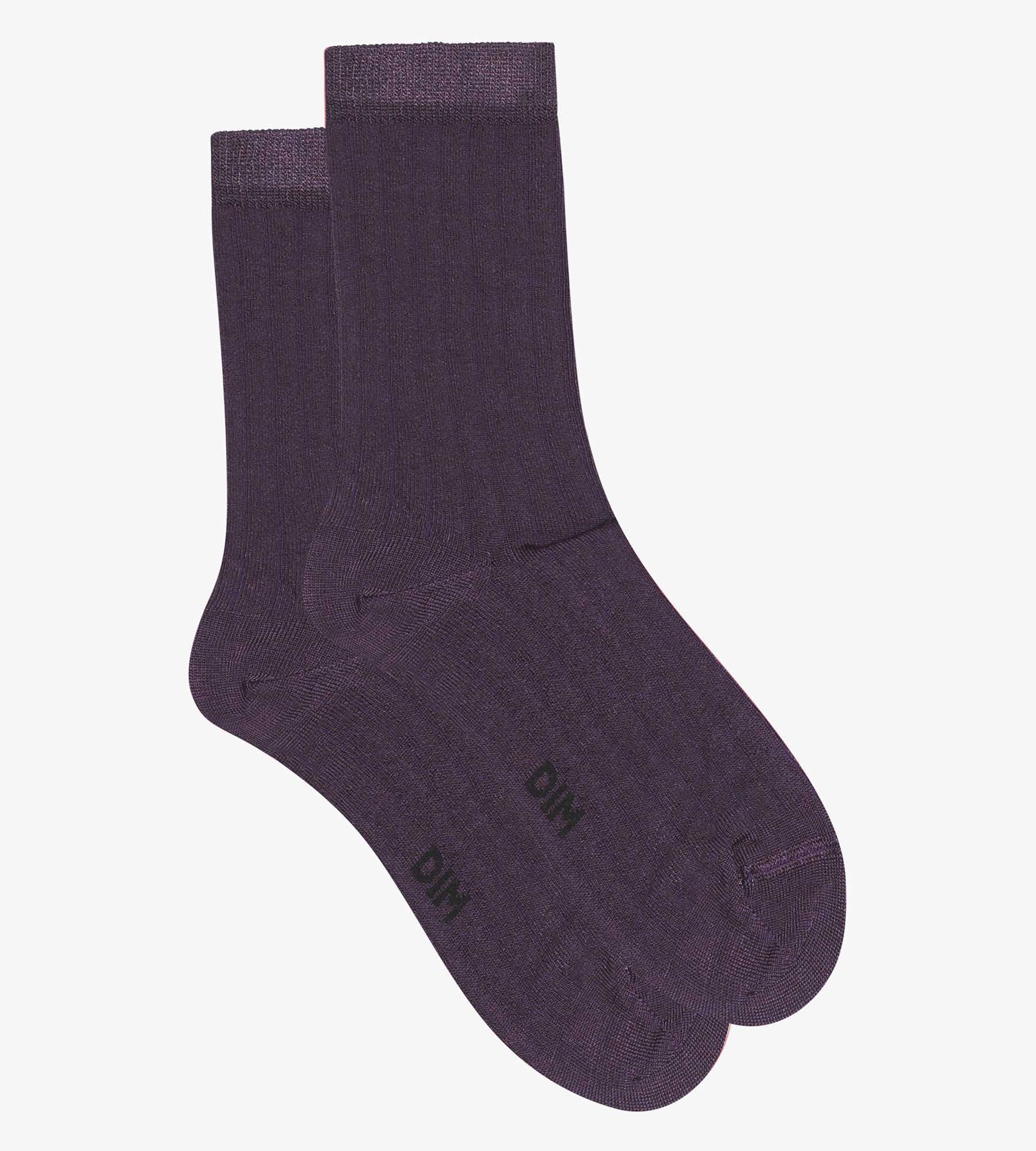 DIM Calze donna a coste, raso di cotone, Viola Mod di Dim