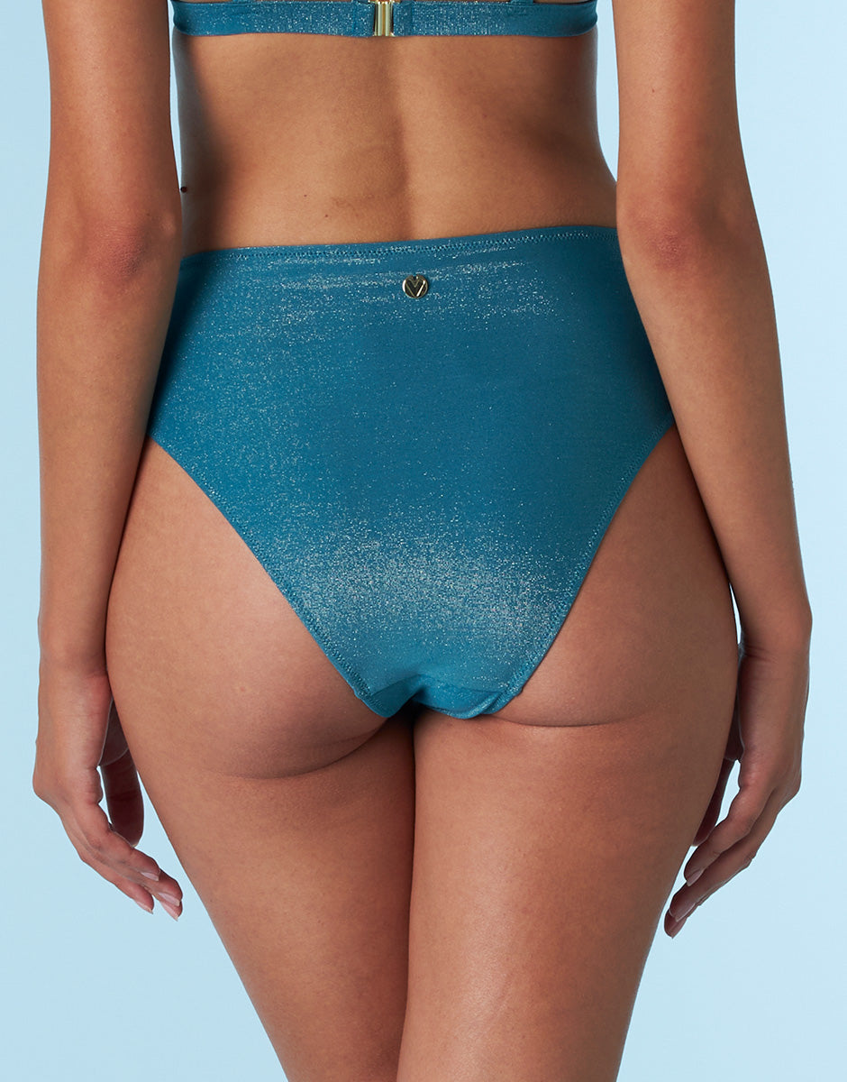 DIM Slip da bagno a vita alta Ottanio in microfibra lurex tinta unita