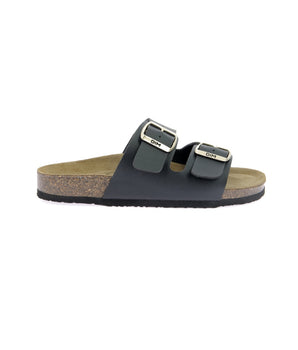 Pair of black leather and cork mules for women