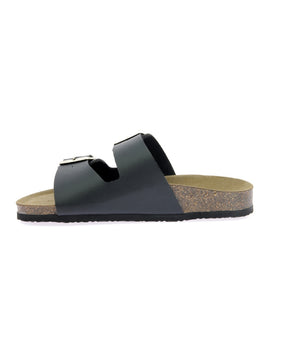 Pair of black leather and cork mules for women