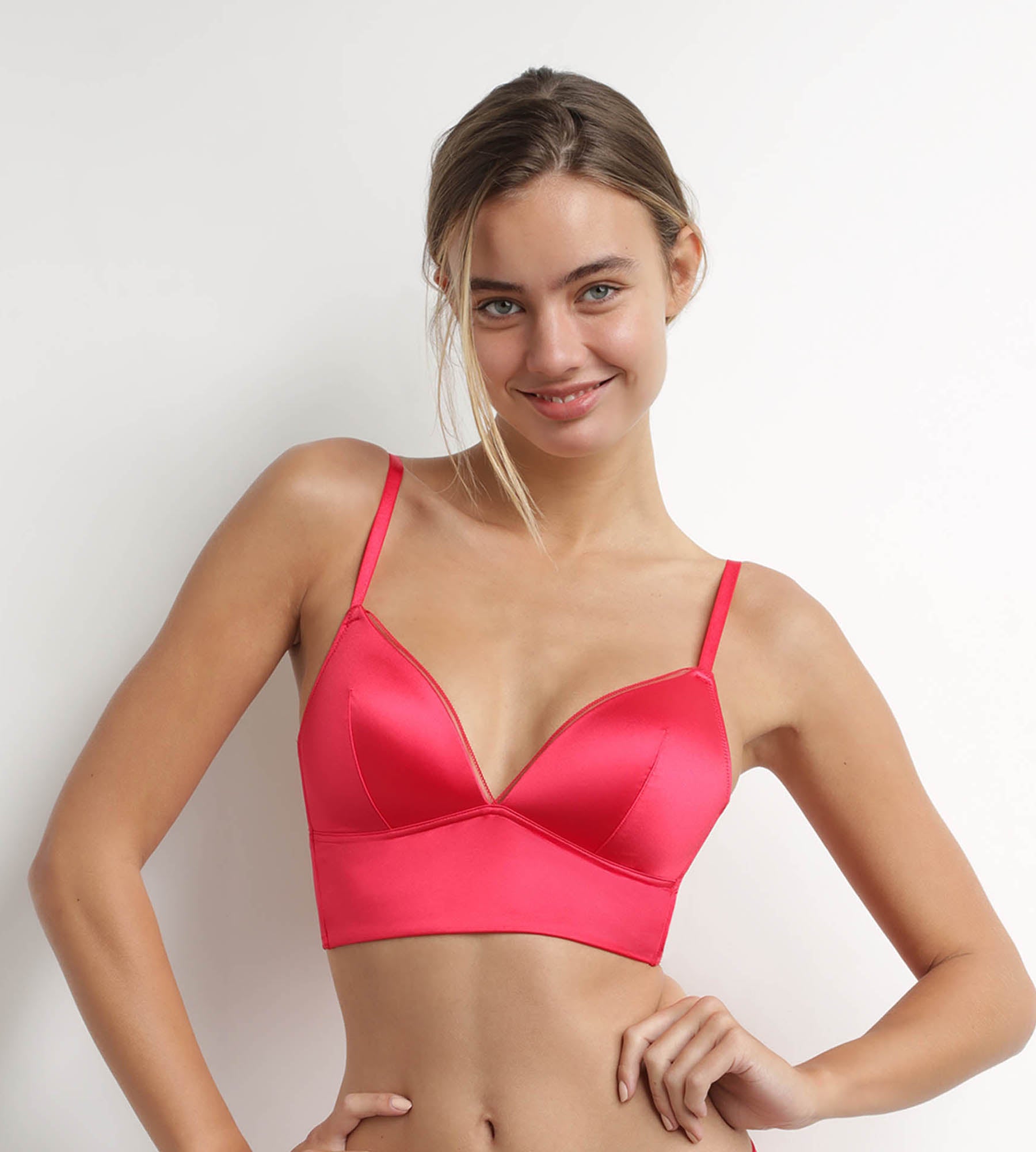 DIM Dim Chéri Reggiseno a triangolo imbottito in microfibra di raso rosso
