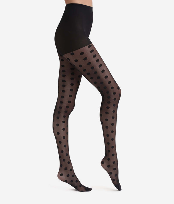 DIM Collant donna trasparente a pois grandi Nero Dim Style