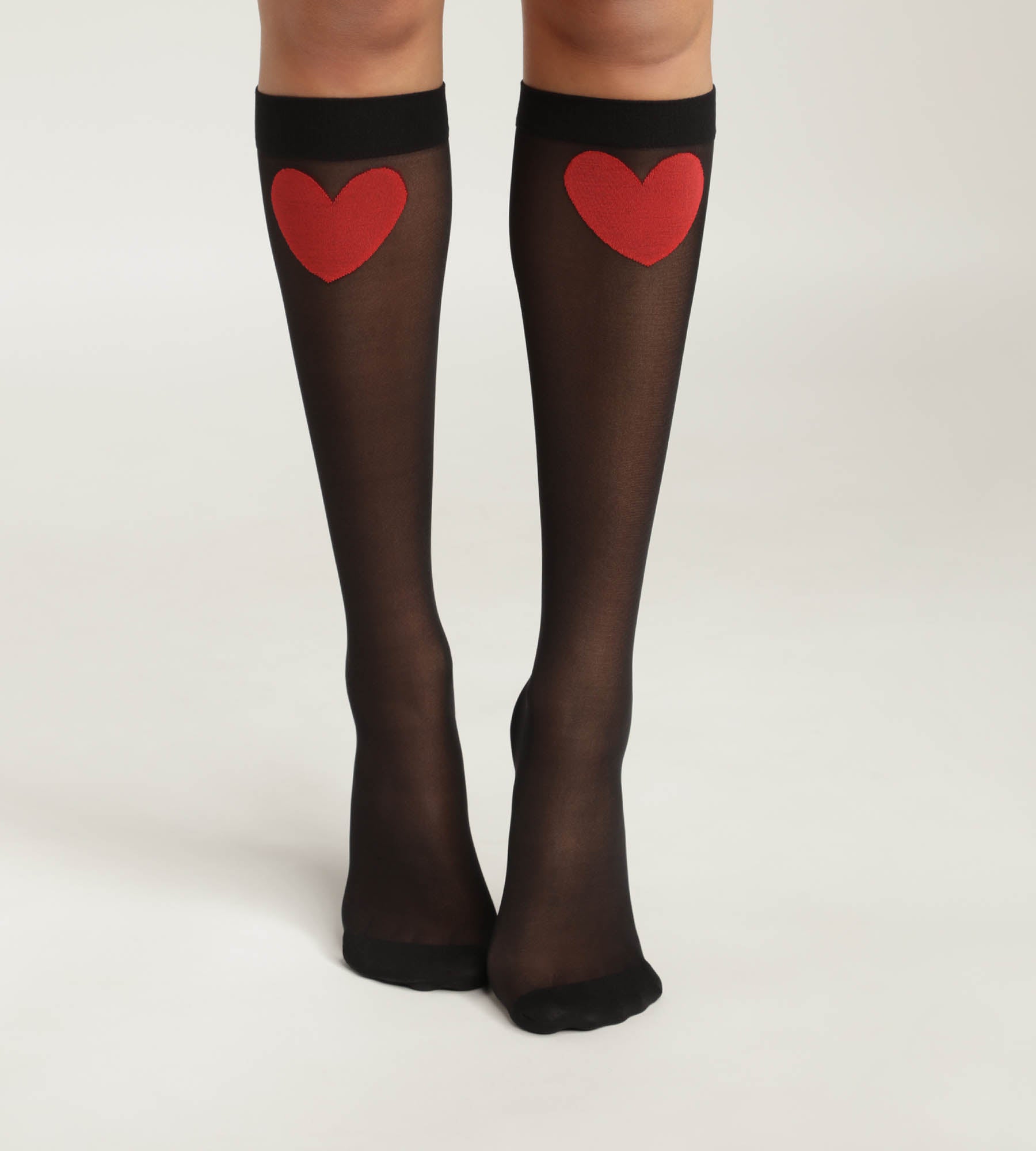 DIM Gambaletti trasparenti da donna in nero con motivo a cuore rosso Dim Style