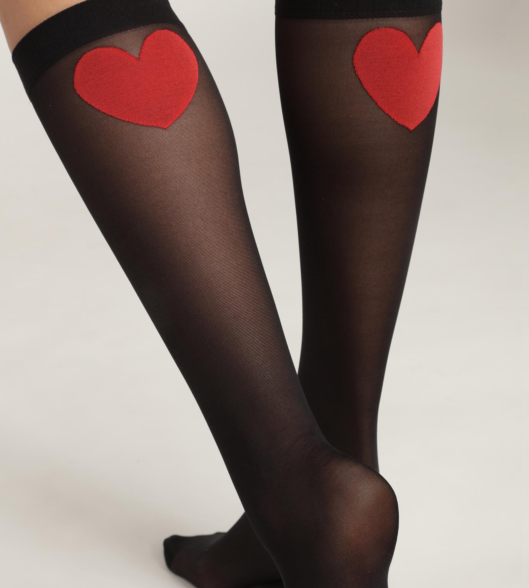 DIM Gambaletti trasparenti da donna in nero con motivo a cuore rosso Dim Style